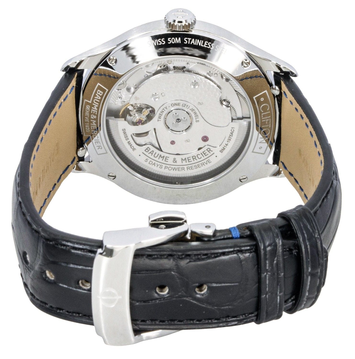 Baume & Mercier Clifton Leather Strap Moon phase Black Dial Automatic M0A10758 Men's Watch - Prestige Stones