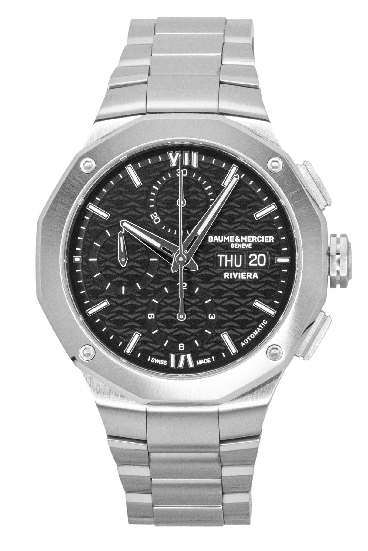 Baume & Mercier Riviera Chronograph Stainless Steel Black Dial Automatic M0A10825 100M Men's Watch - Prestige Stones