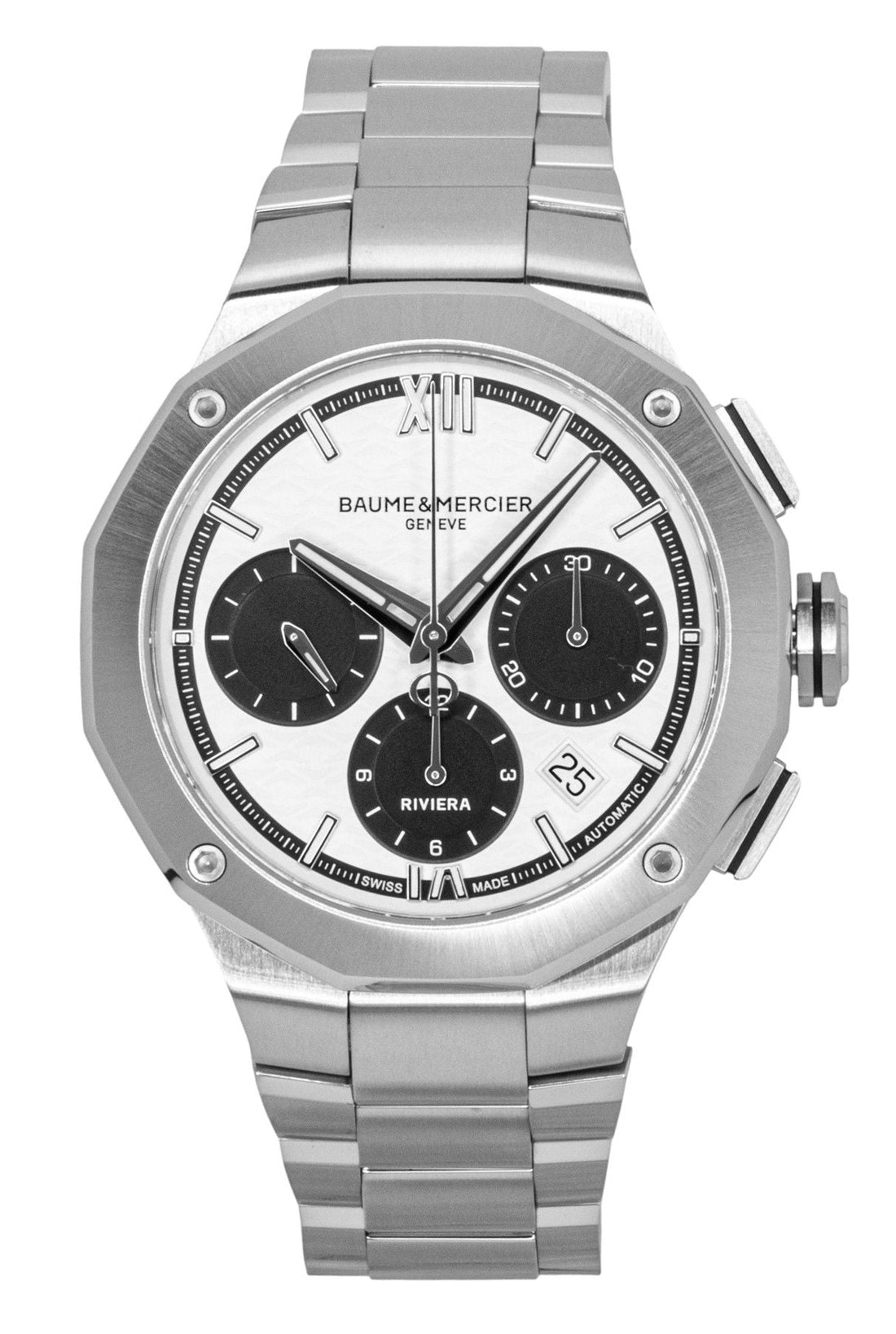 Baume & Mercier Riviera Chronograph Stainless Steel White Dial Automatic M0A10827 100M Men's Watch - Prestige Stones