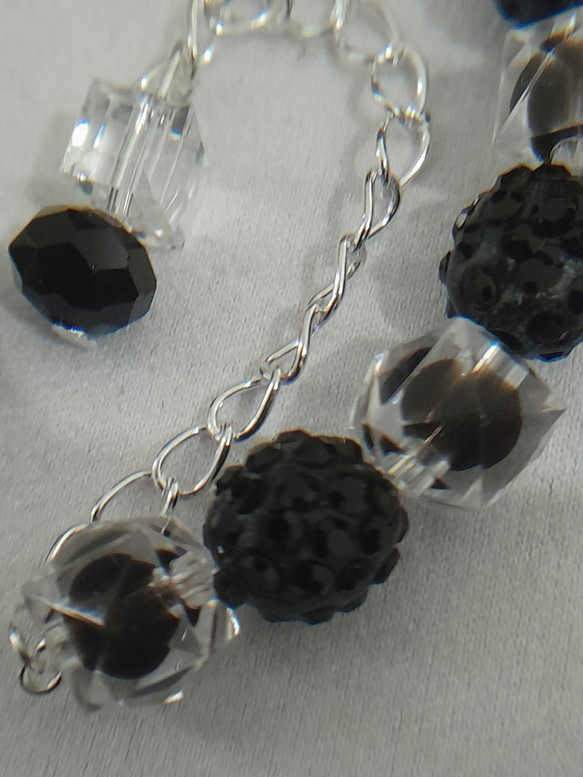 Black Crystal & Clear Bead Dangle Bracelet - Prestige Stones