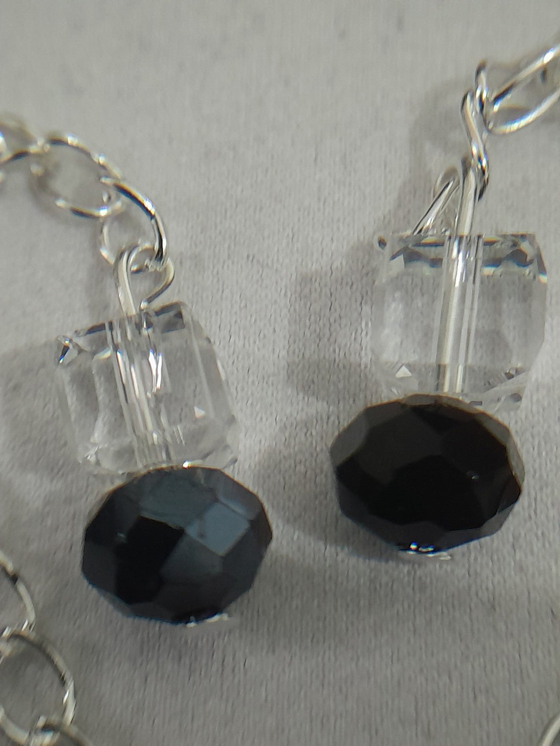 Black Crystal & Clear Bead Dangle Bracelet - Prestige Stones