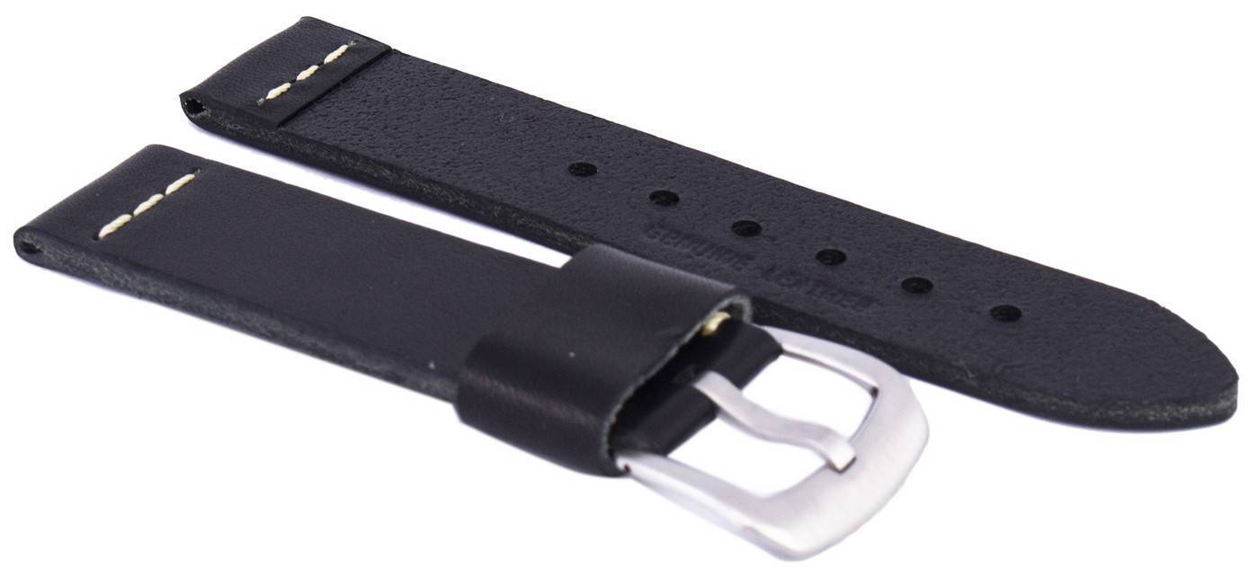 Black Ratio Brand Leather Watch Strap 22mm - Prestige Stones