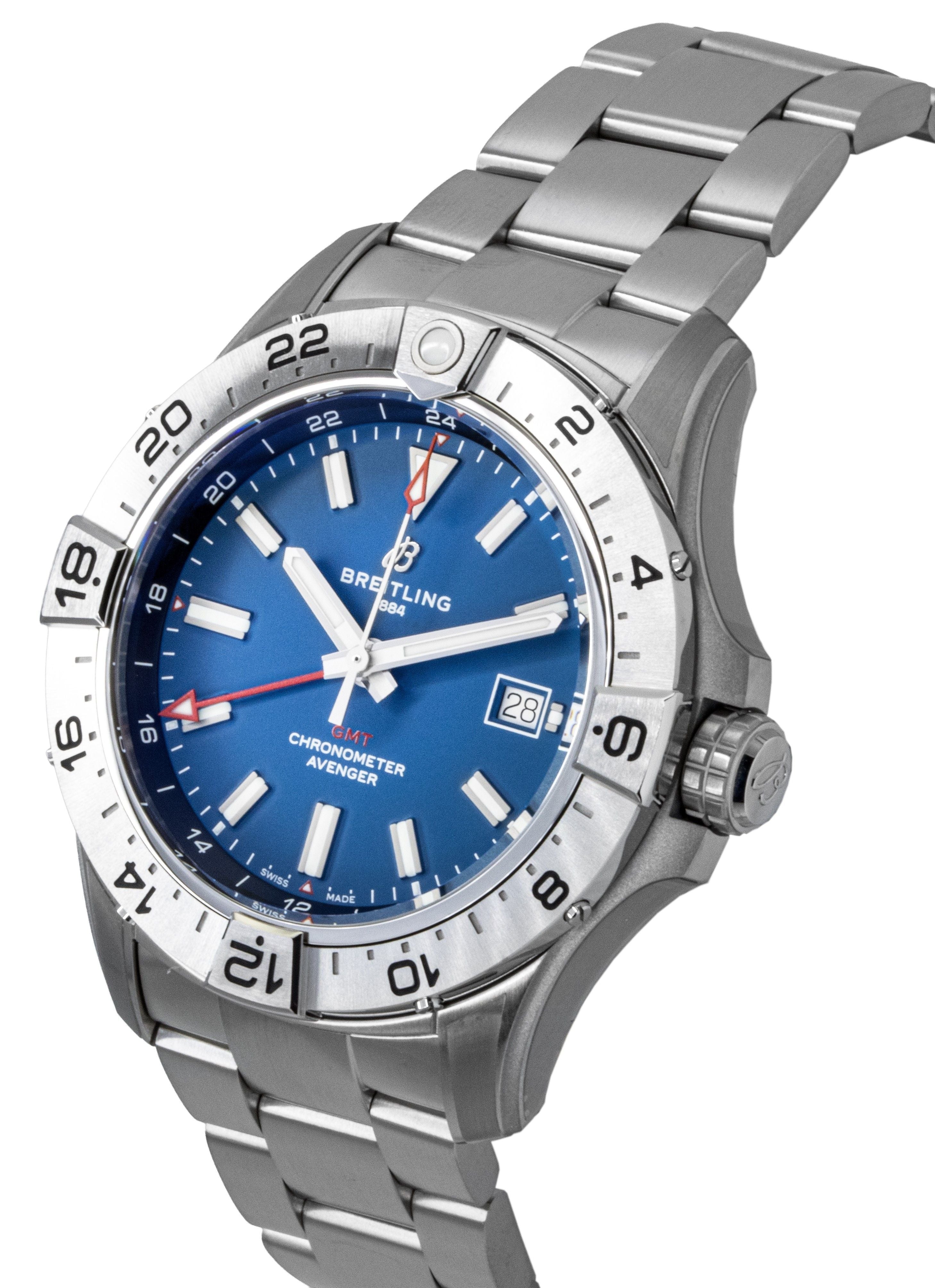 Breitling Avenger GMT Stainless Steel Blue Dial Automatic Diver's A32320101C1A1 300M Men's Watch - Prestige Stones