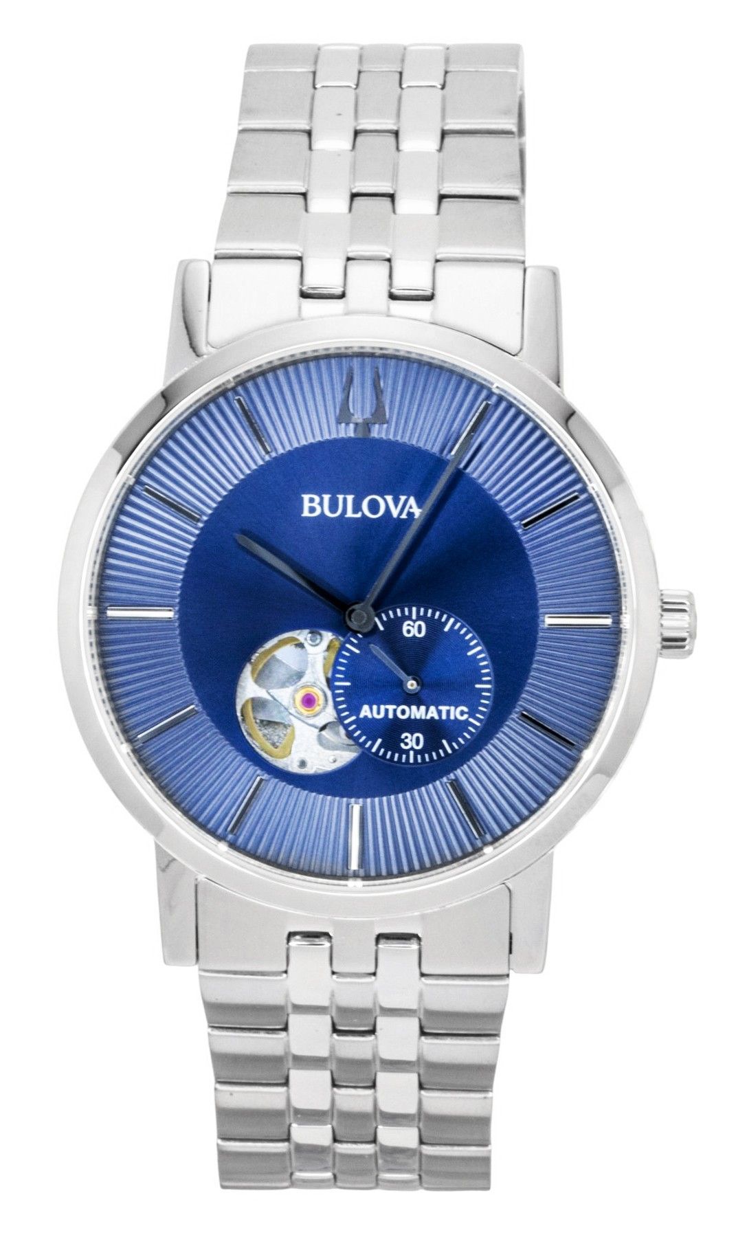 Bulova American Clipper Stainless Steel Open Heart Blue Dial Automatic 96A247 Men's Watch - Prestige Stones