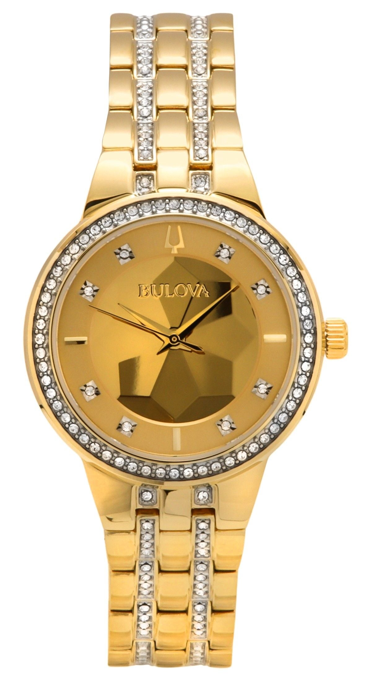 Bulova Classic Crystal Phantom Gold Tone Stainless Steel Champagne Dial Quartz 97L176 Women's Watch - Prestige Stones