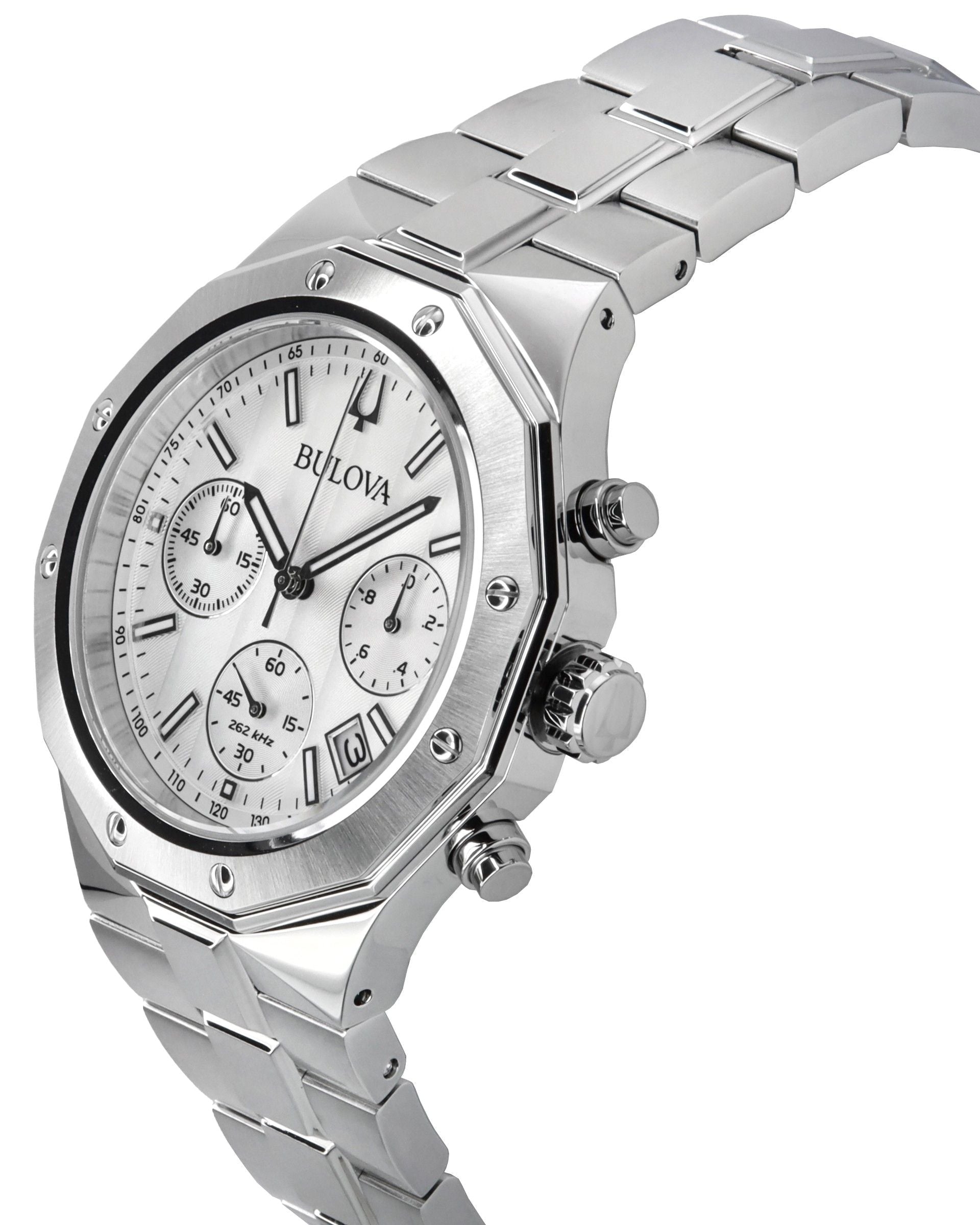 Bulova Classic Precisionist Chronograph Stainless Steel Silver Dial Quartz 96B408 100M Men's Watch - Prestige Stones