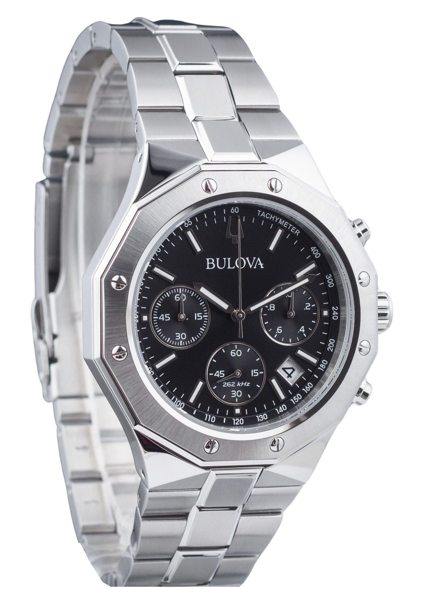 Bulova Classic Precisionist Octagon Chronograph Stainless Steel Black Dial Quartz 96B410 100M Men's Watch - Prestige Stones