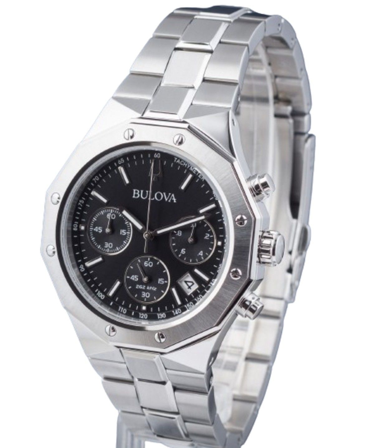 Bulova Classic Precisionist Octagon Chronograph Stainless Steel Black Dial Quartz 96B410 100M Men's Watch - Prestige Stones