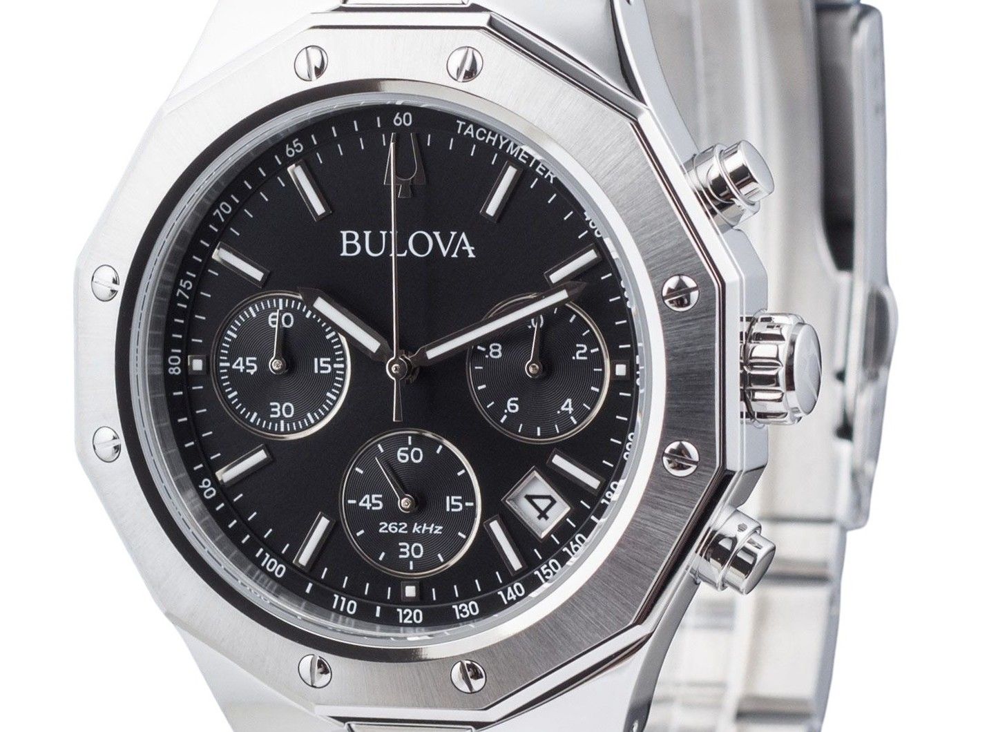 Bulova Classic Precisionist Octagon Chronograph Stainless Steel Black Dial Quartz 96B410 100M Men's Watch - Prestige Stones