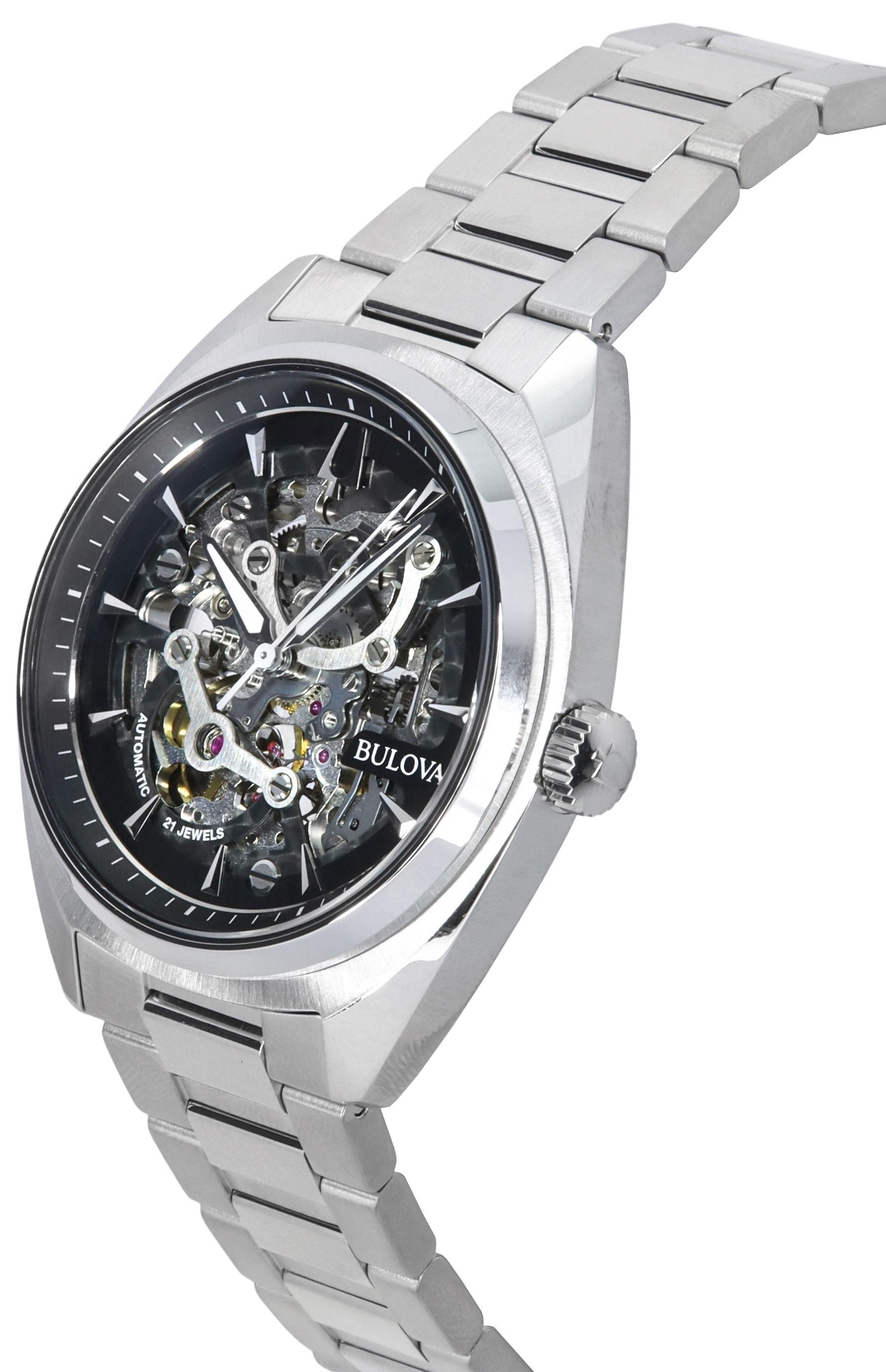 Bulova Classic Surveyor Stainless Steel Silver Skeleton Dial Automatic 96A293 Men's Watch - Prestige Stones