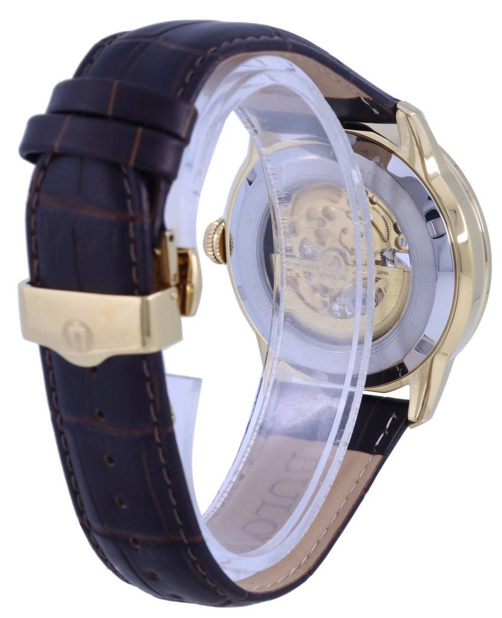 Bulova Classic Sutton Skeleton White Dial Leather Strap Automatic 97A138 Men's Watch - Prestige Stones