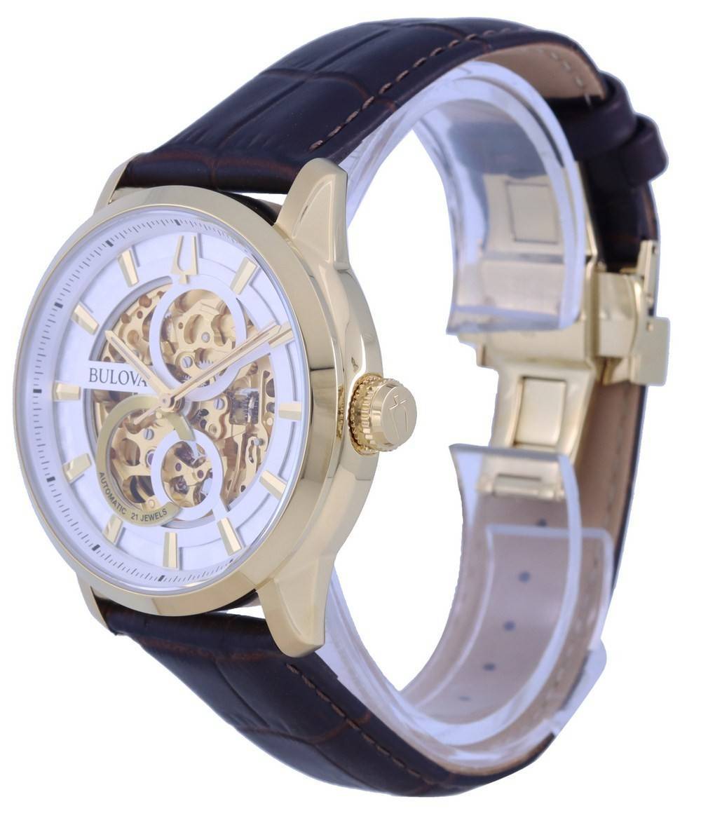 Bulova Classic Sutton Skeleton White Dial Leather Strap Automatic 97A138 Men's Watch - Prestige Stones
