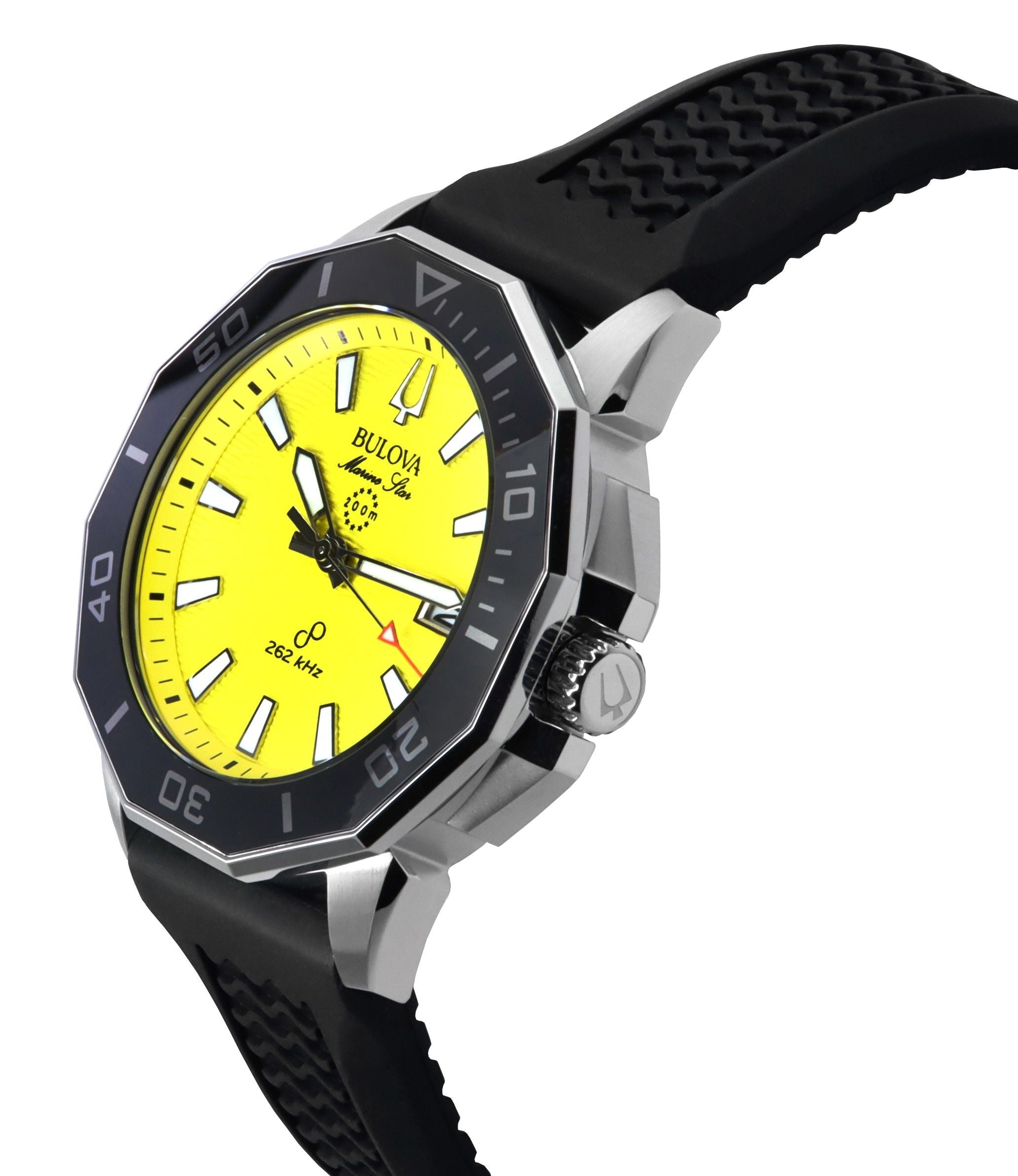 Bulova Marine Star Black Silicone Strap Yellow Dial Precisionist Quartz Diver's 200M 96B431 Men's Watch - Prestige Stones