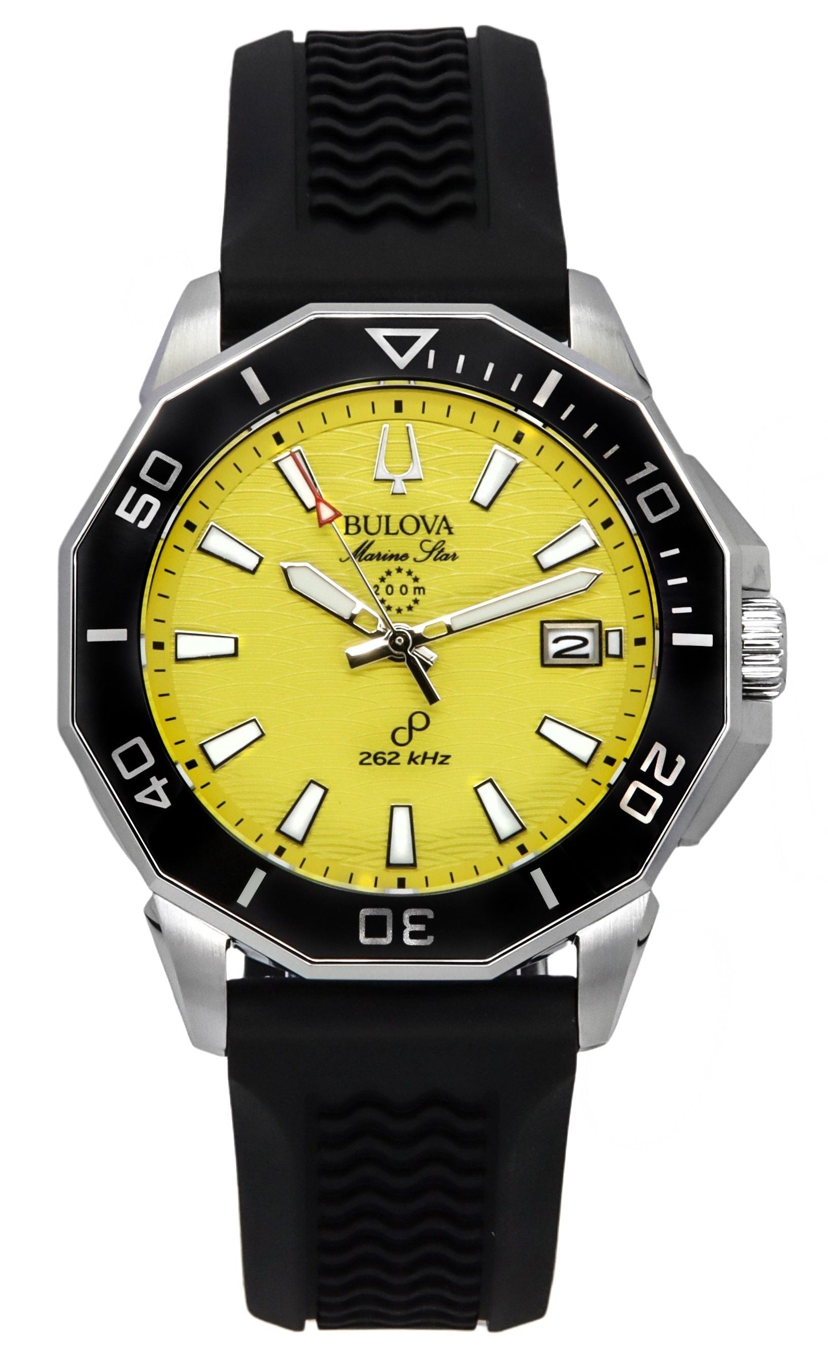Bulova Marine Star Black Silicone Strap Yellow Dial Precisionist Quartz Diver's 200M 96B431 Men's Watch - Prestige Stones