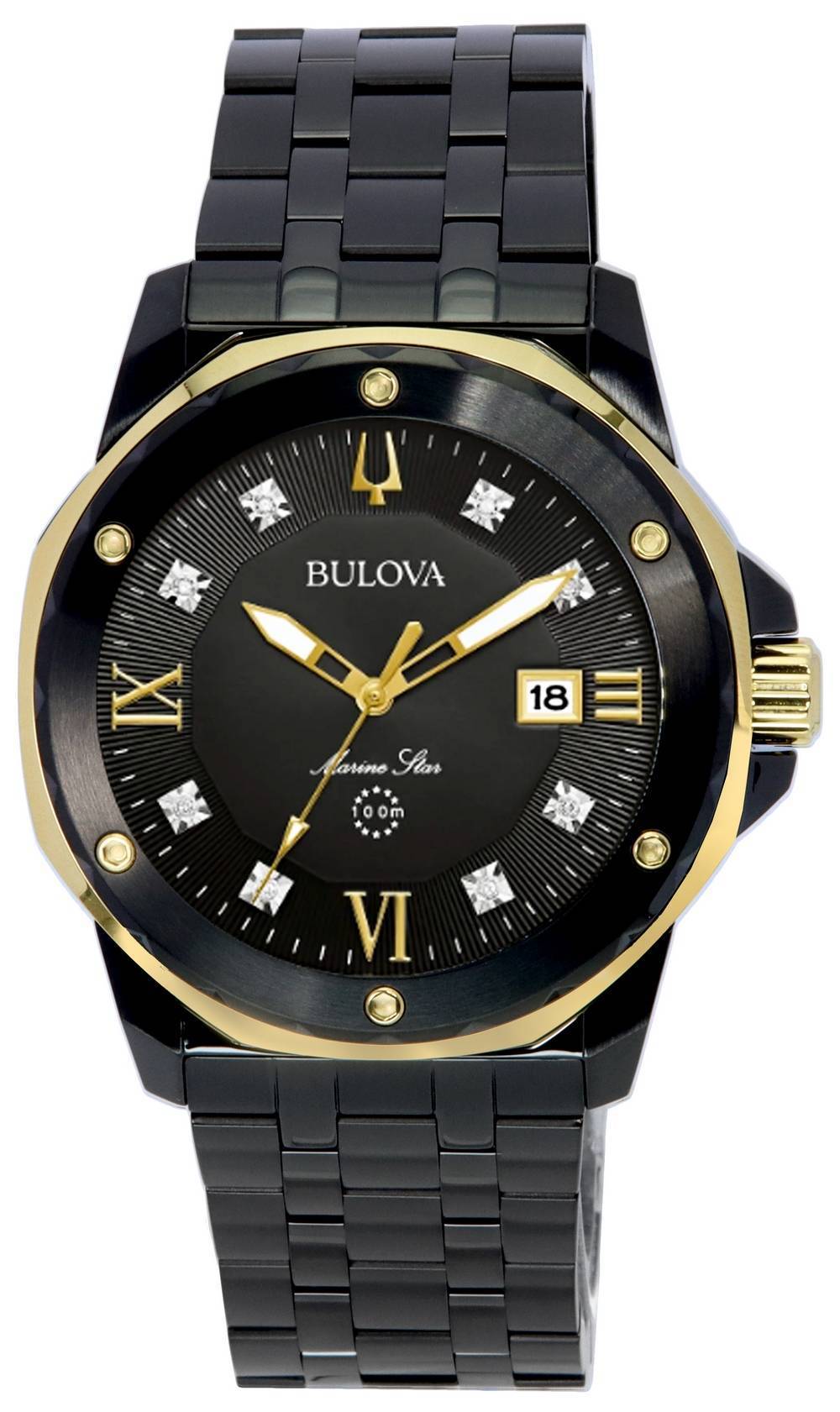 Bulova Marine Star Diamond Accents Black Dial Quartz 98D176 100M Men's Watch - Prestige Stones