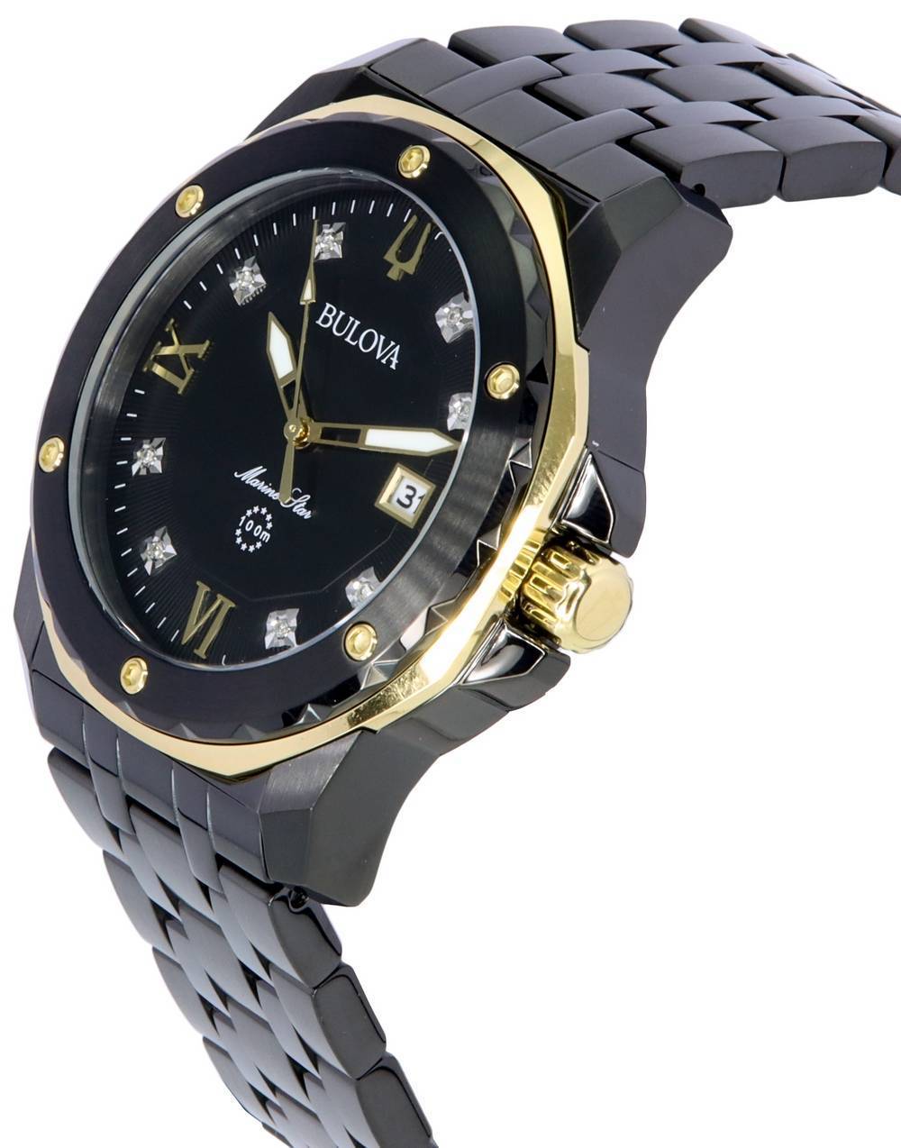 Bulova Marine Star Diamond Accents Black Dial Quartz 98D176 100M Men's Watch - Prestige Stones