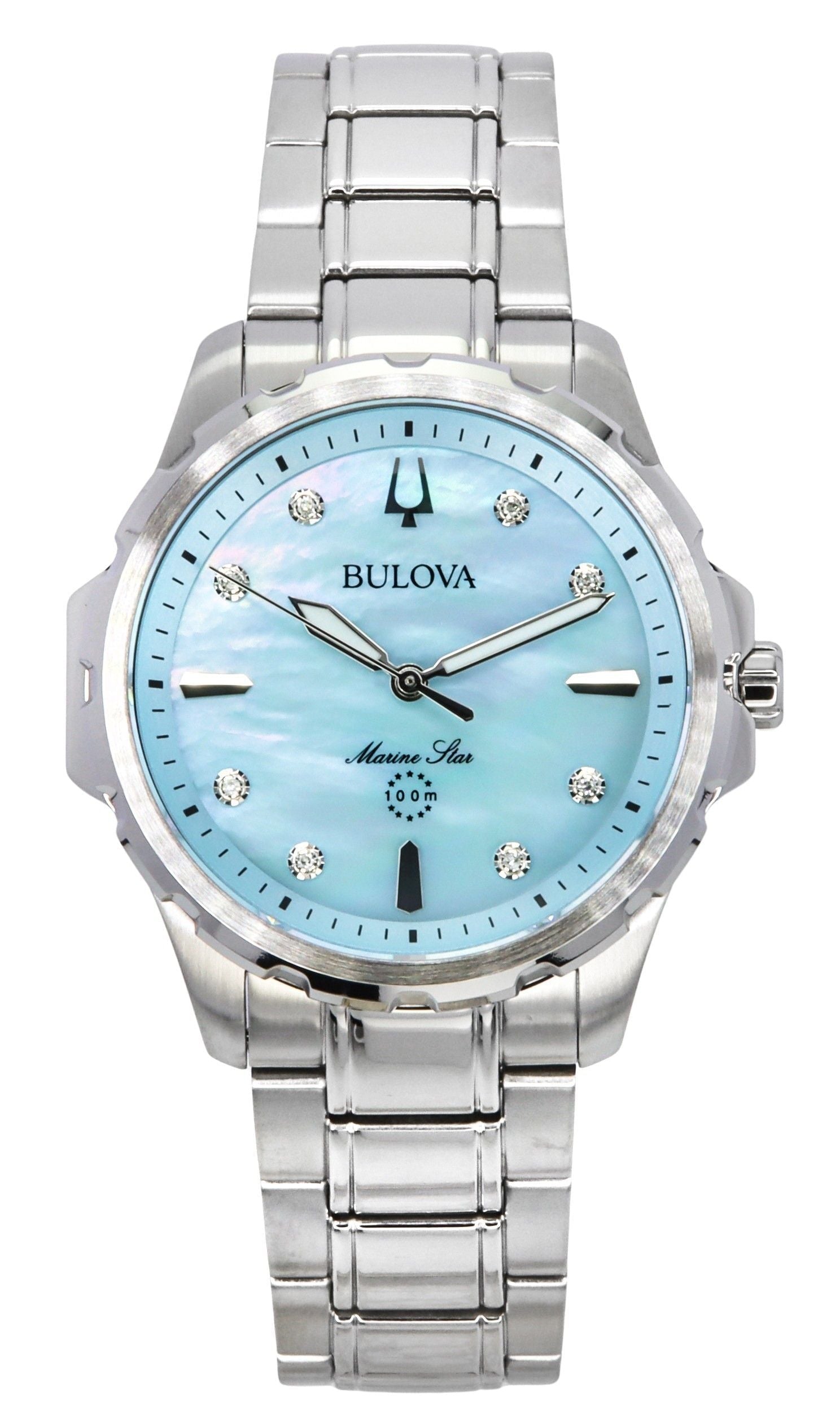 Bulova Marine Star Diamond Accents Stainless Steel Blue Mother Of Pearl Dial Quartz 96P248 100 Women's Watch - Prestige Stones