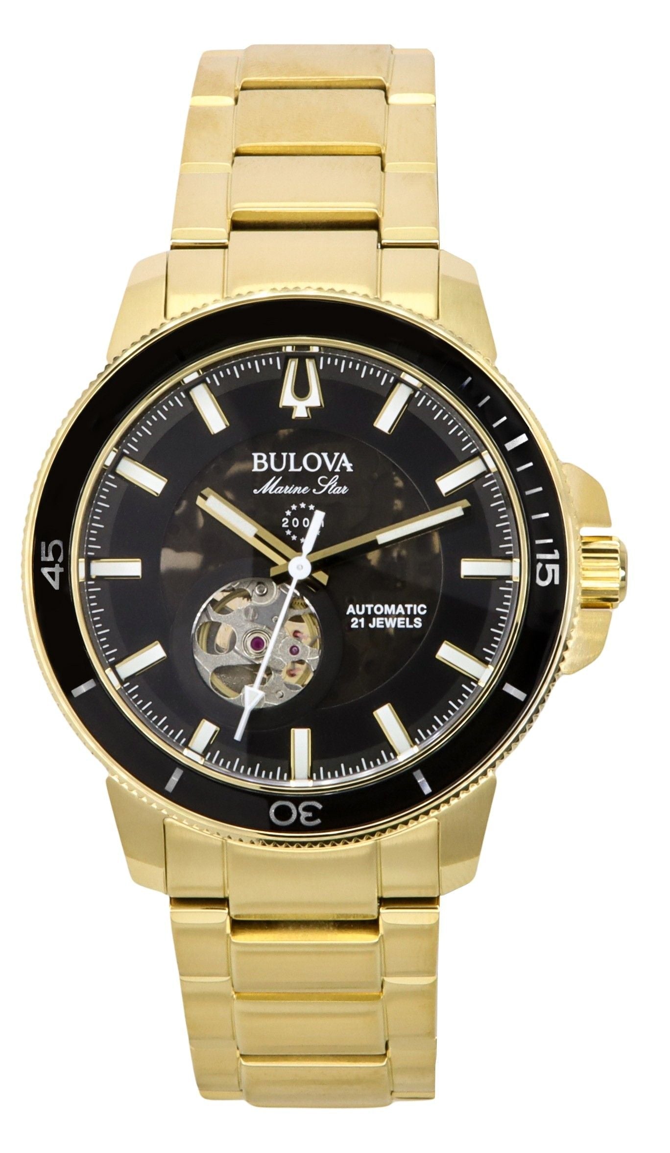 Bulova Marine Star Gold Tone Stainless Steel Black Dial Automatic Diver's 97A174 200M Men's Watch - Prestige Stones