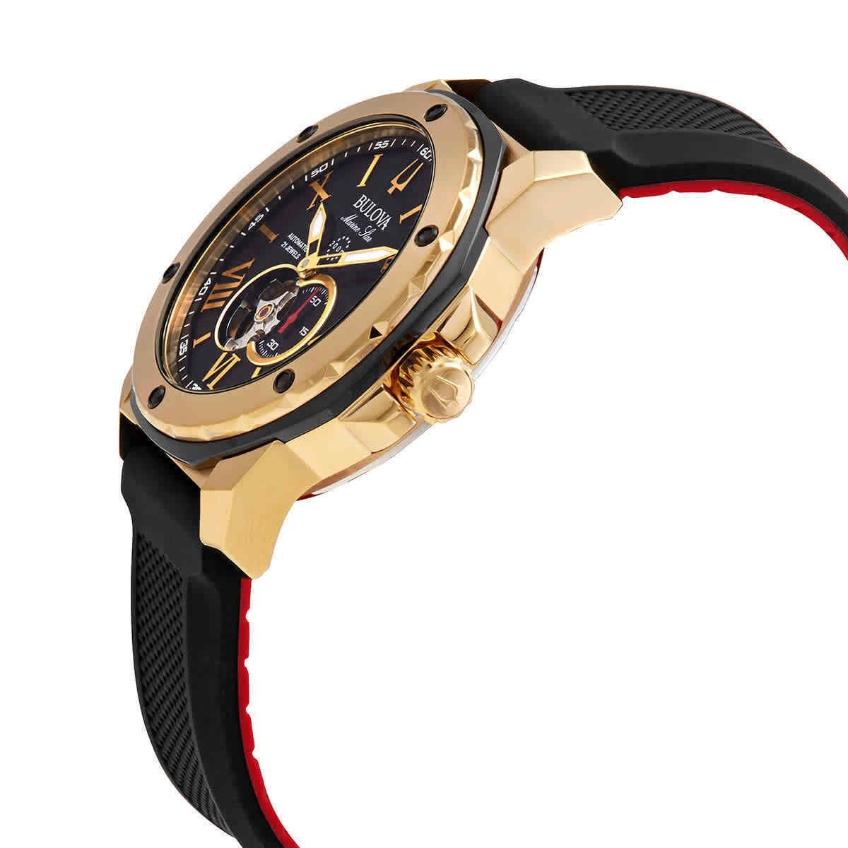 Bulova Marine Star Open Heart Black Dial Automatic Diver's 98A272 200M Men's Watch - Prestige Stones