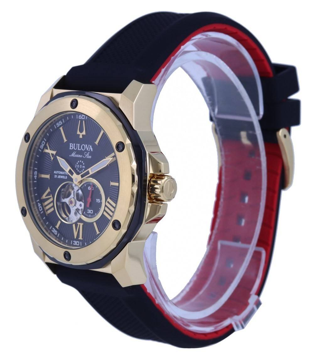 Bulova Marine Star Open Heart Black Dial Automatic Diver's 98A272 200M Men's Watch - Prestige Stones