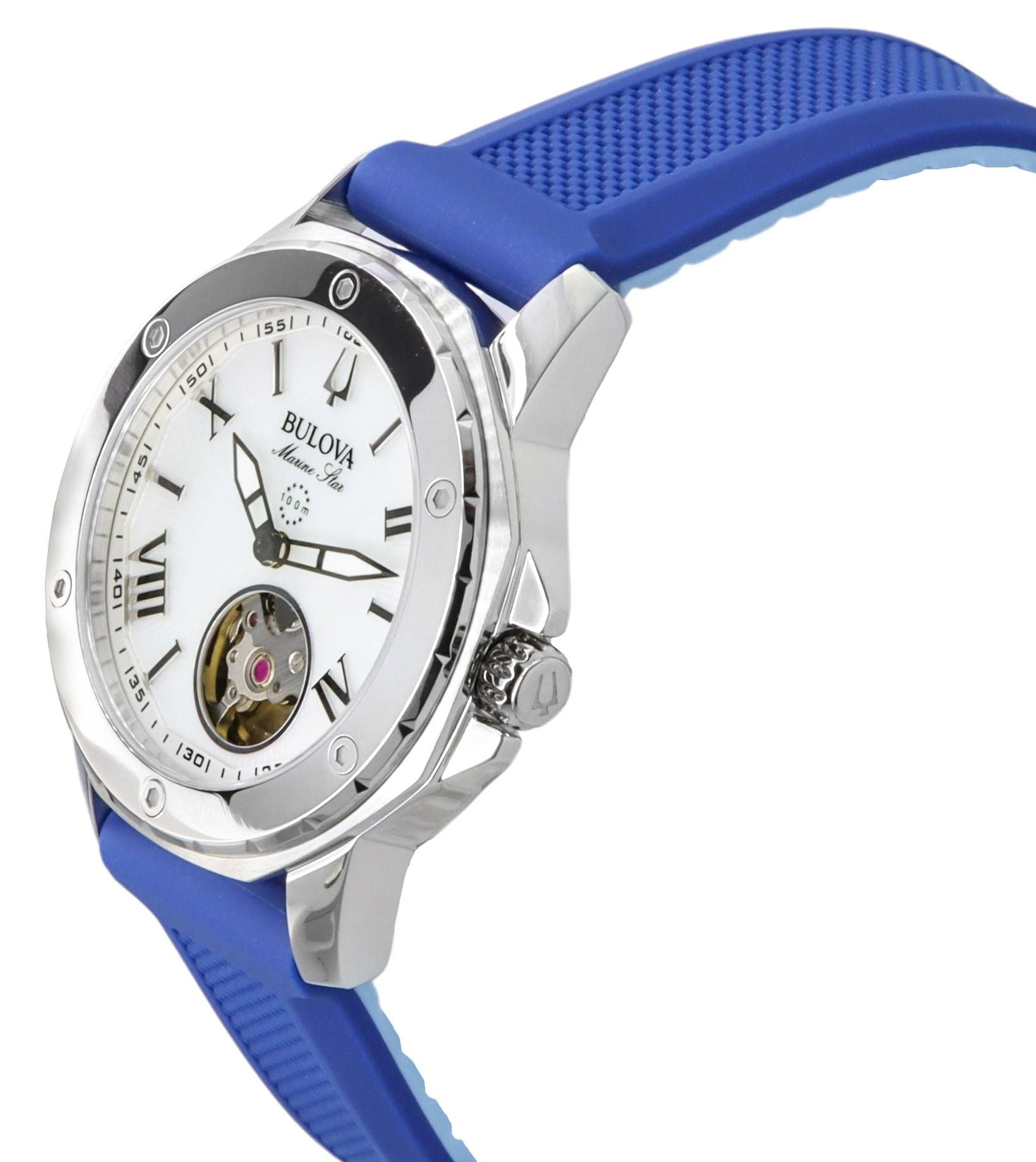 Bulova Marine Star Silicone Strap Mother Of Pearl Dial Automatic 96L324 100M Women's Watch - Prestige Stones