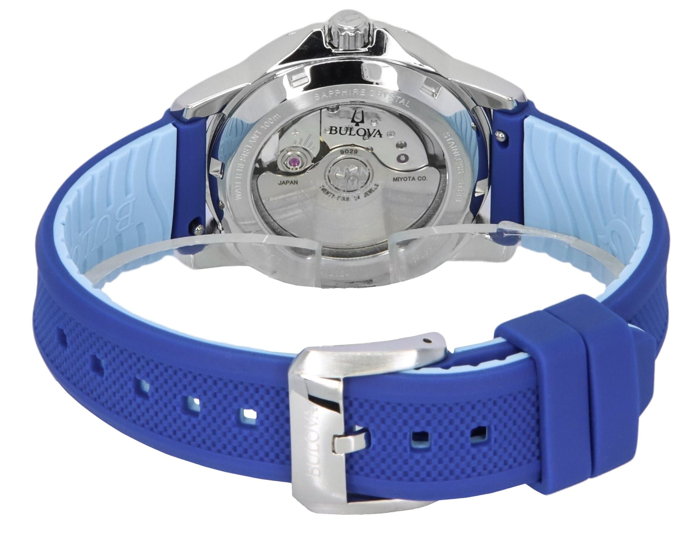 Bulova Marine Star Silicone Strap Mother Of Pearl Dial Automatic 96L324 100M Women's Watch - Prestige Stones