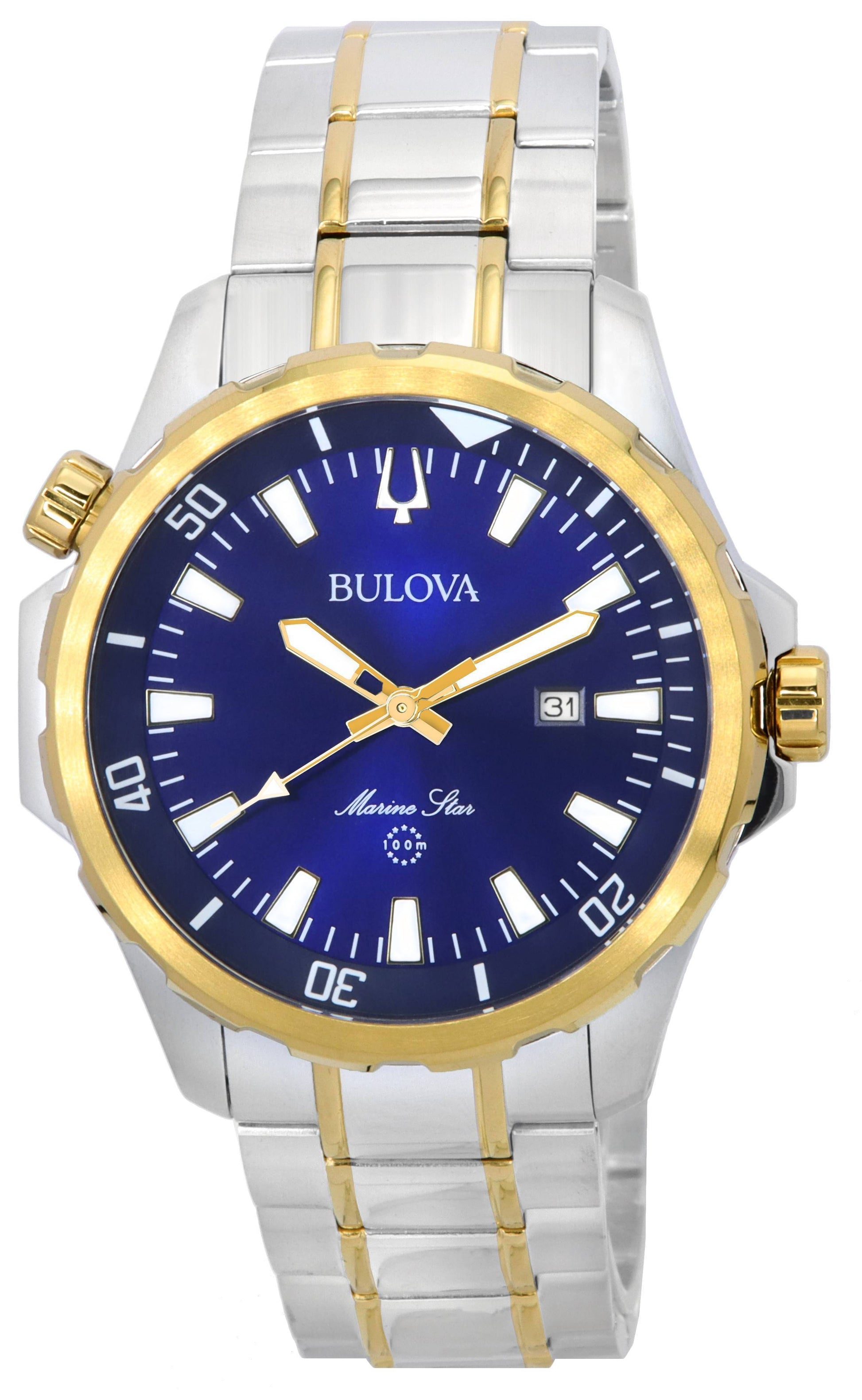 Bulova Marine Star Two Tone Bracelet Blue Dial Quartz 98B384 100M Men's Watch - Prestige Stones
