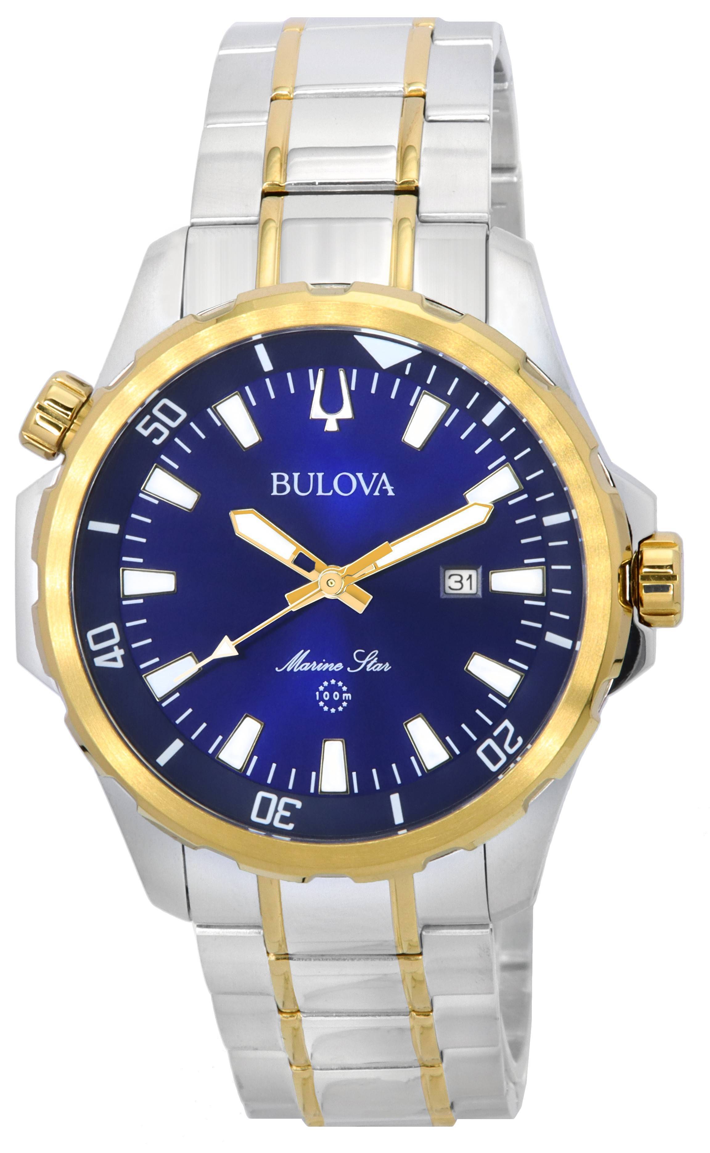 Bulova Marine Star Two Tone Bracelet Blue Dial Quartz 98B384 100M Men's Watch - Prestige Stones