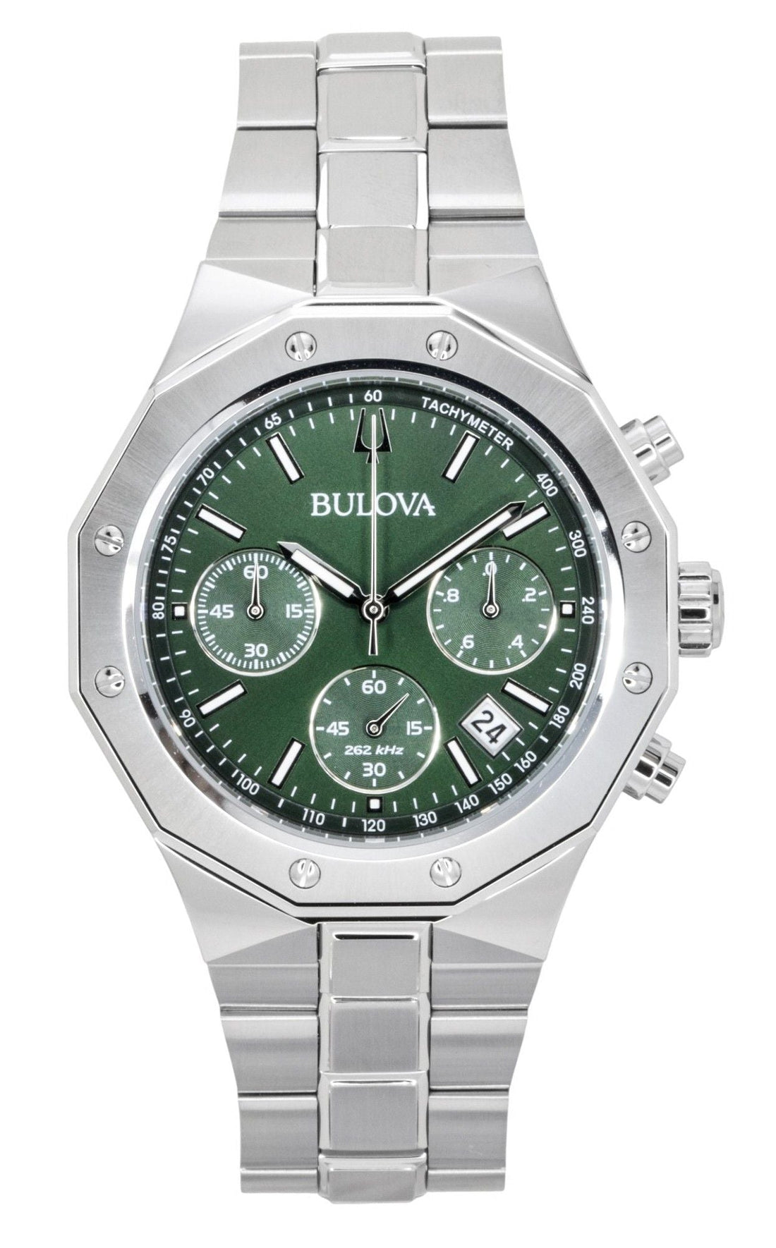 Bulova Octagon Prestige Chronograph Stainless Steel Green Dial Quartz 96B409 100M Men's Watch - Prestige Stones