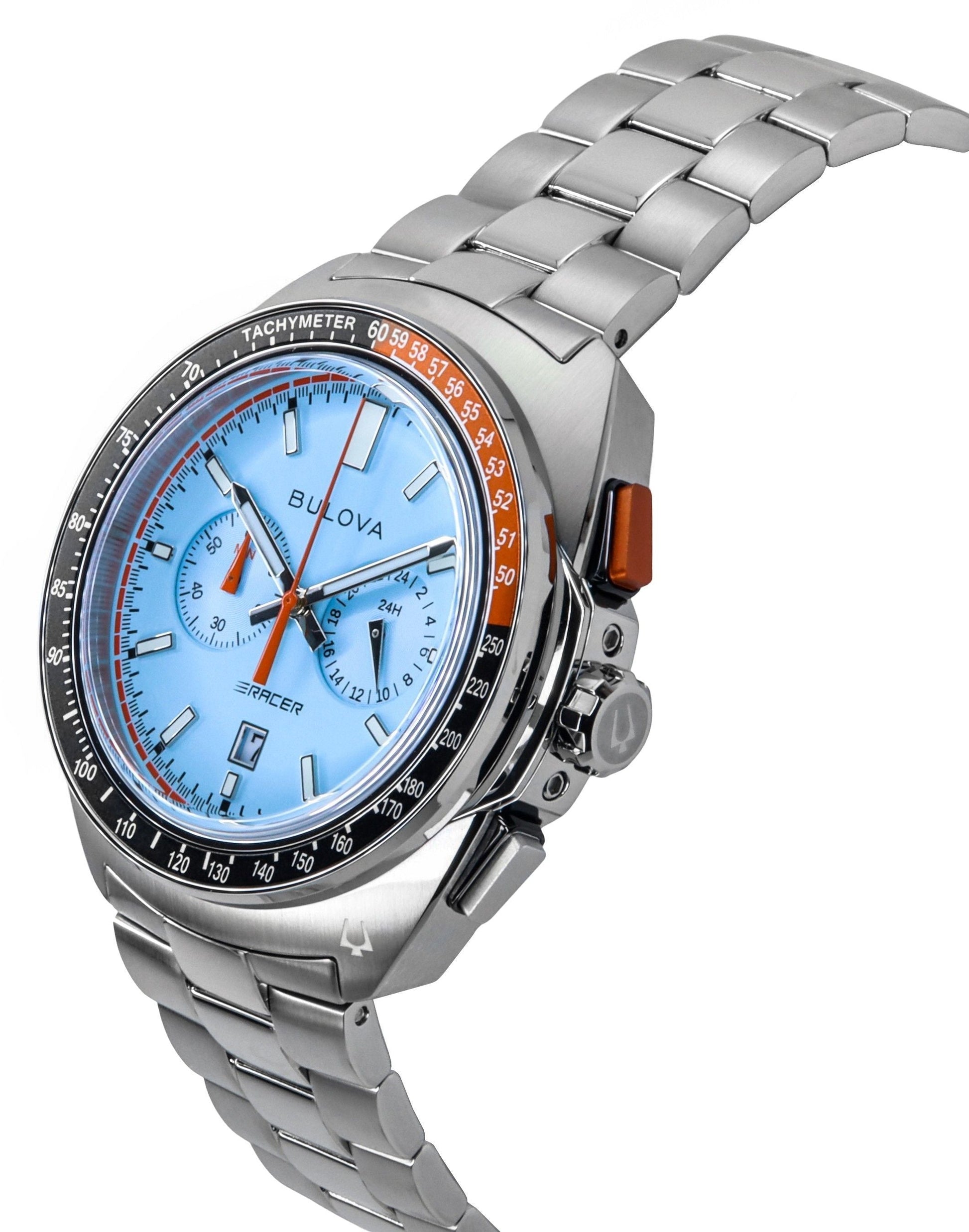 Bulova Racer Chronograph Stainless Steel Blue Dial Quartz 98B432 100M Men's Watch - Prestige Stones