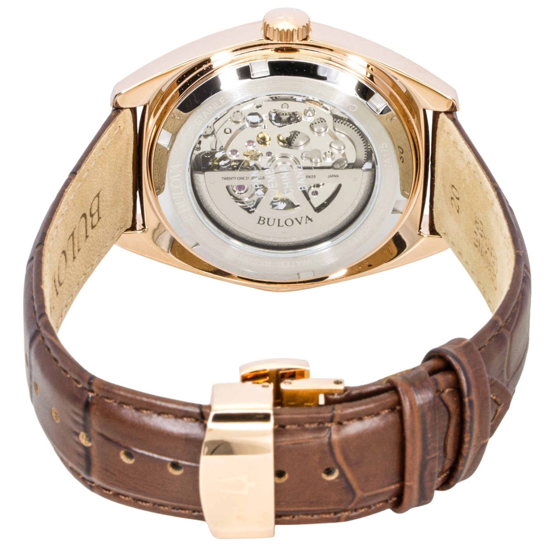 Bulova Surveyor Leather Strap Silver Skeleton Dial Automatic 97A175 Men's Watch - Prestige Stones