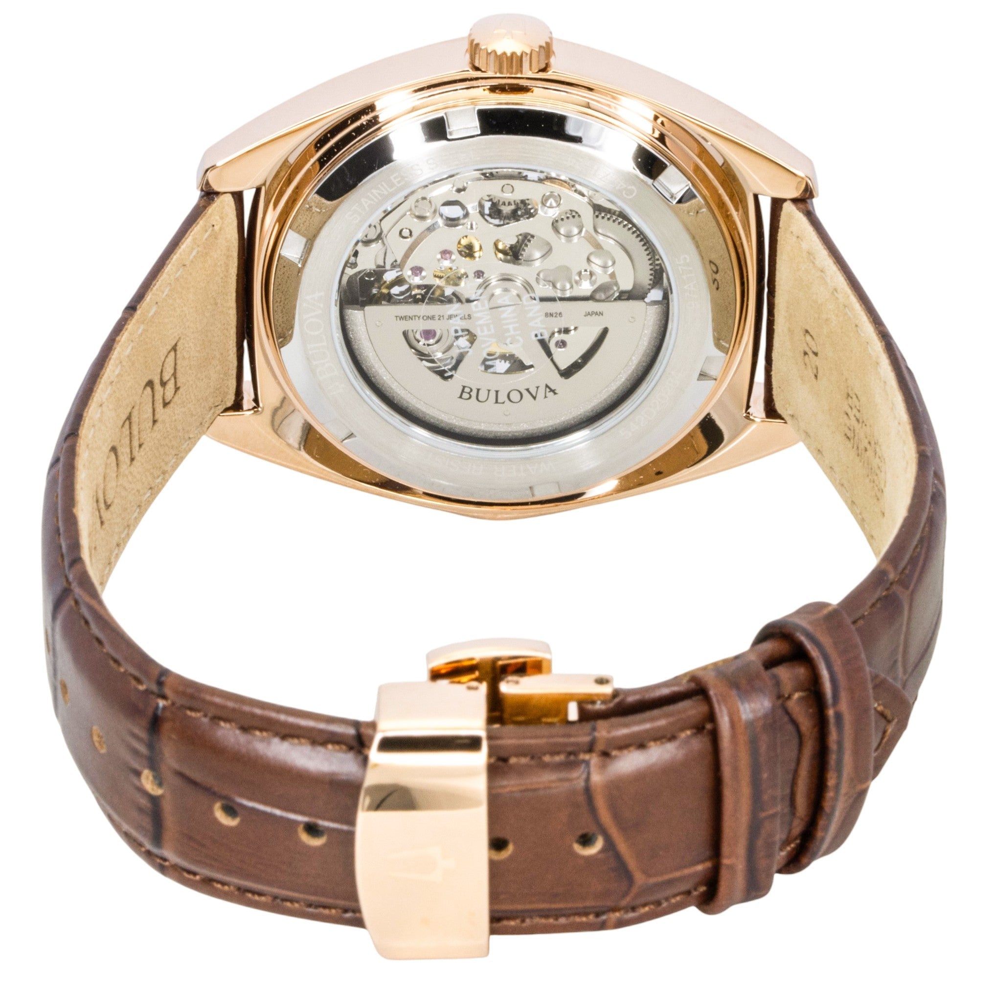 Bulova Surveyor Leather Strap Silver Skeleton Dial Automatic 97A175 Men's Watch - Prestige Stones