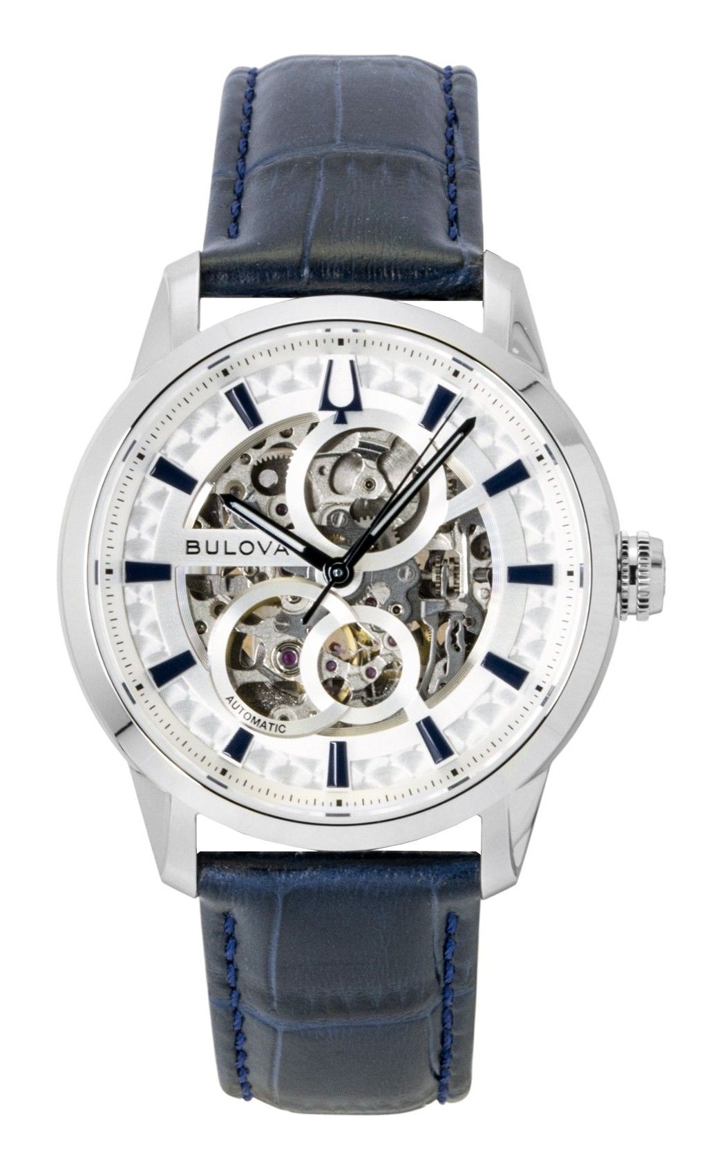 Bulova Sutton Leather Strap Silver Skeleton Automatic 96A330 Men's Watch - Prestige Stones