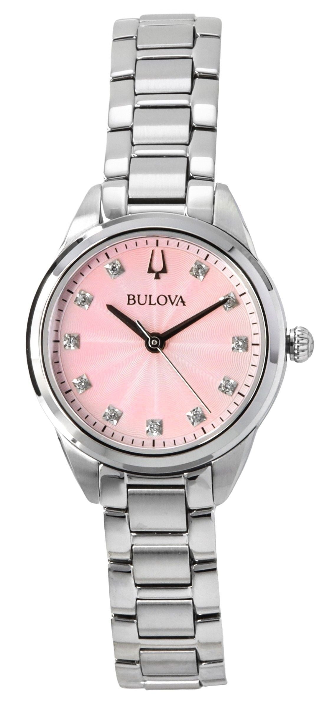 Bulova Sutton Stainless Steel Diamond Accents Pink Dial Quartz 96P249 Women's Watch - Prestige Stones