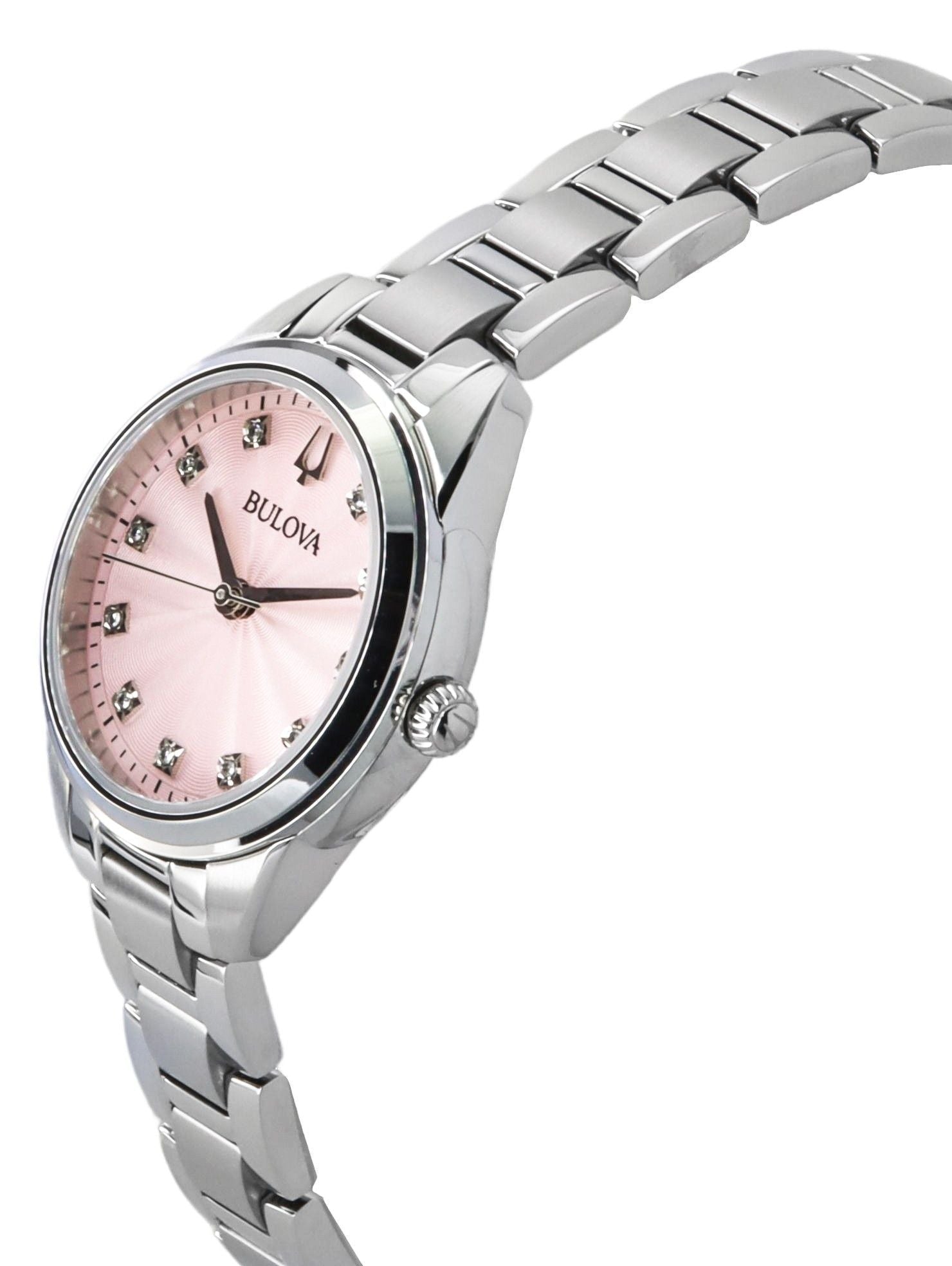 Bulova Sutton Stainless Steel Diamond Accents Pink Dial Quartz 96P249 Women's Watch - Prestige Stones