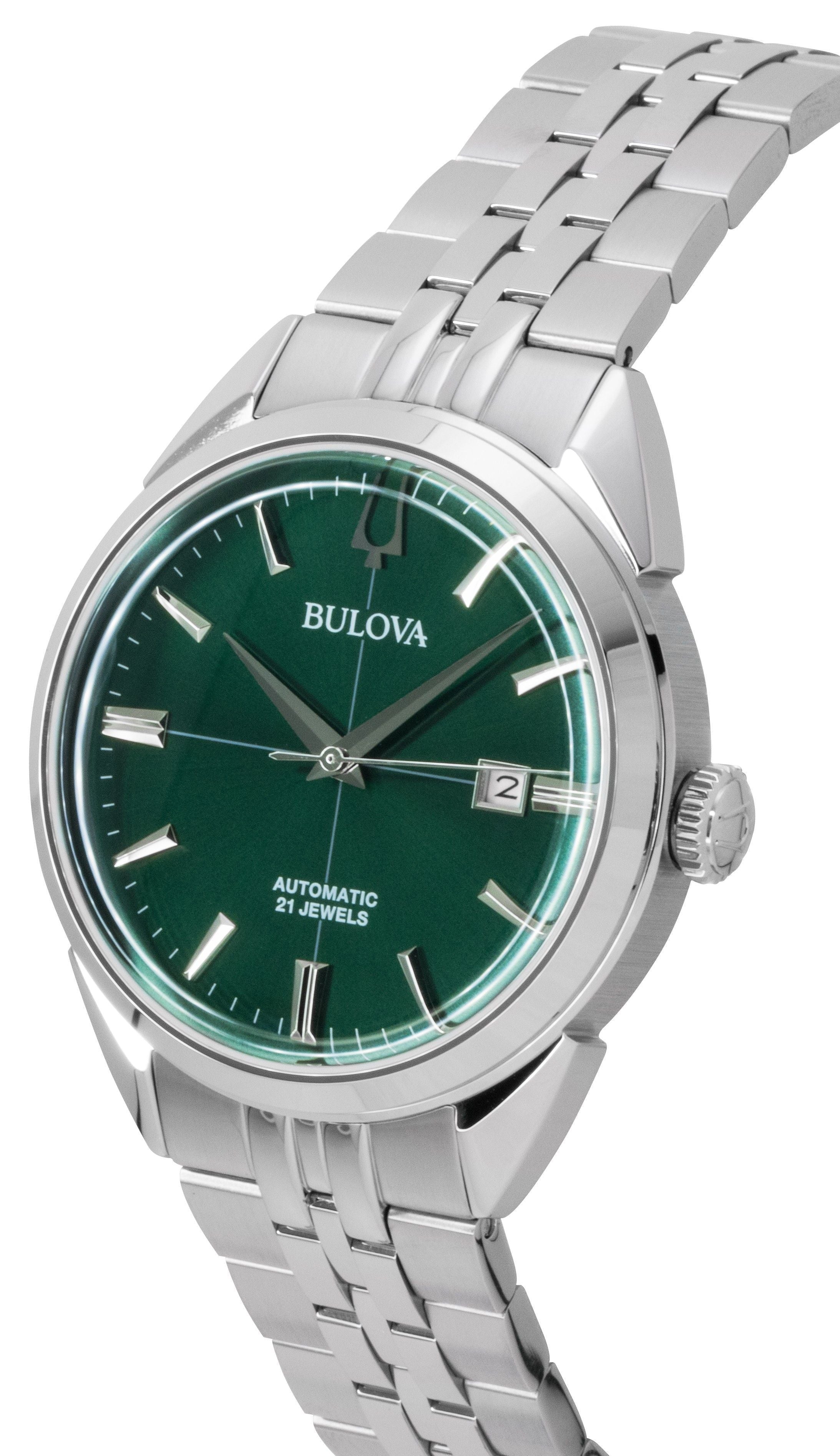 Bulova Sutton Stainless Steel Green Dial Automatic 96B424 Men's Watch - Prestige Stones