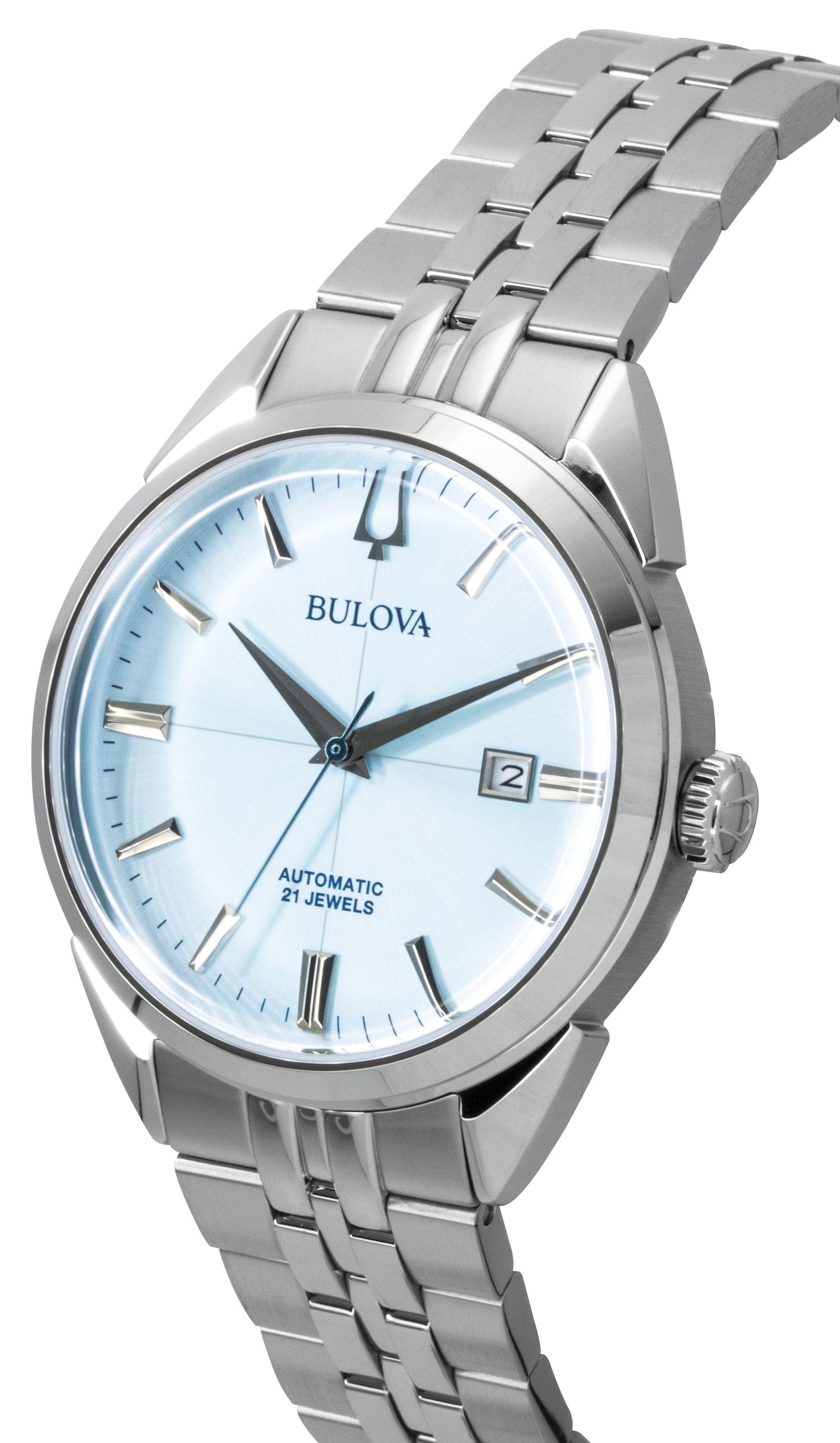 Bulova Sutton Stainless Steel Ice Blue Dial Automatic 96B423 Men's Watch - Prestige Stones