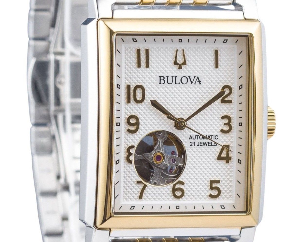 Bulova Sutton Two Tone Stainless Steel Open Heart Silver Dial Automatic 98A308 Men's Watch - Prestige Stones