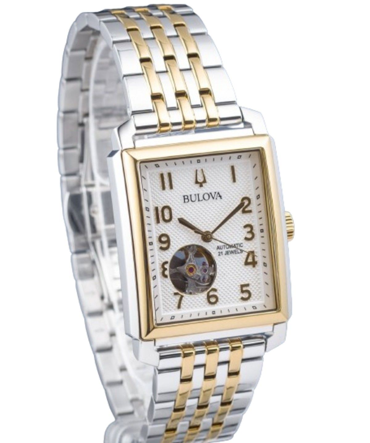 Bulova Sutton Two Tone Stainless Steel Open Heart Silver Dial Automatic 98A308 Men's Watch - Prestige Stones