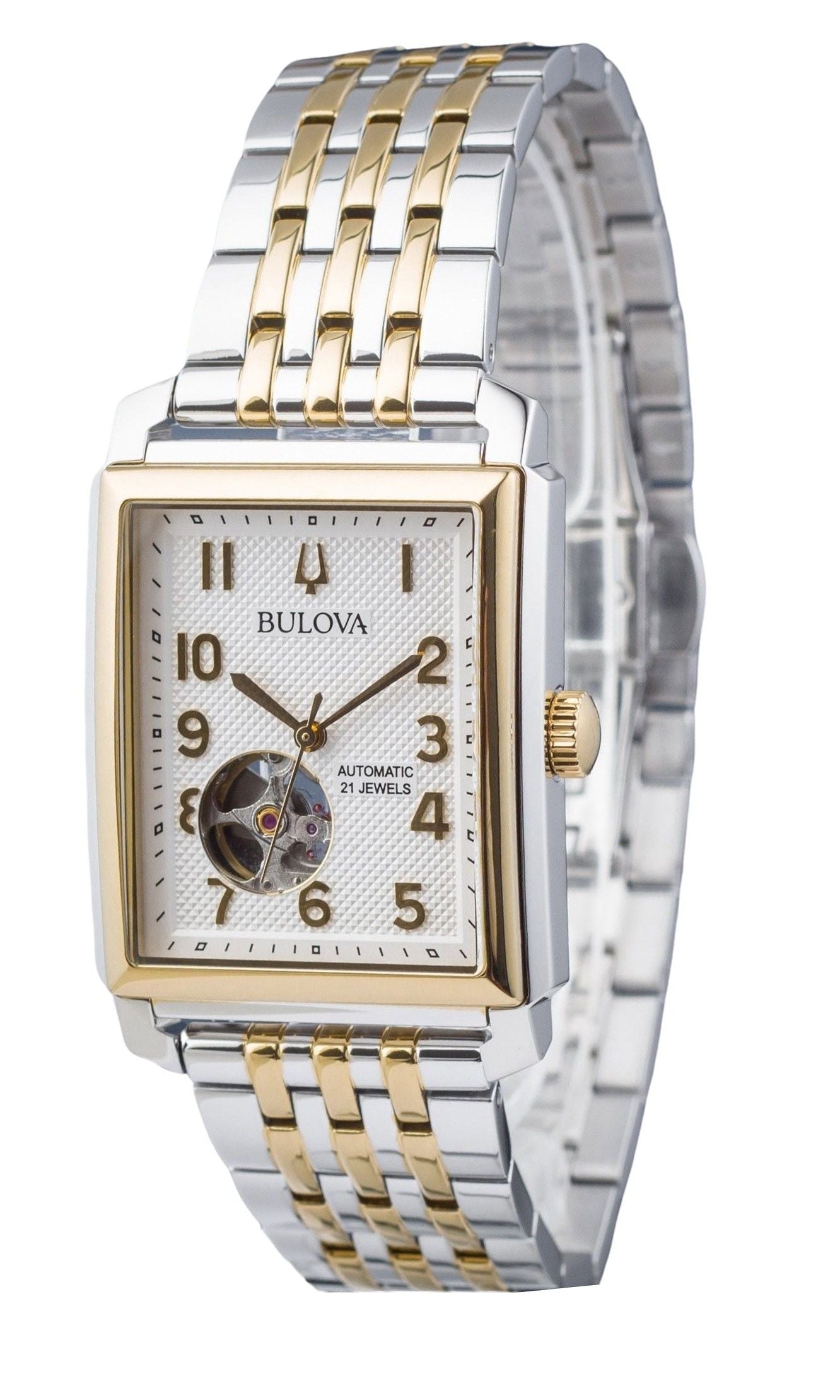 Bulova Sutton Two Tone Stainless Steel Open Heart Silver Dial Automatic 98A308 Men's Watch - Prestige Stones