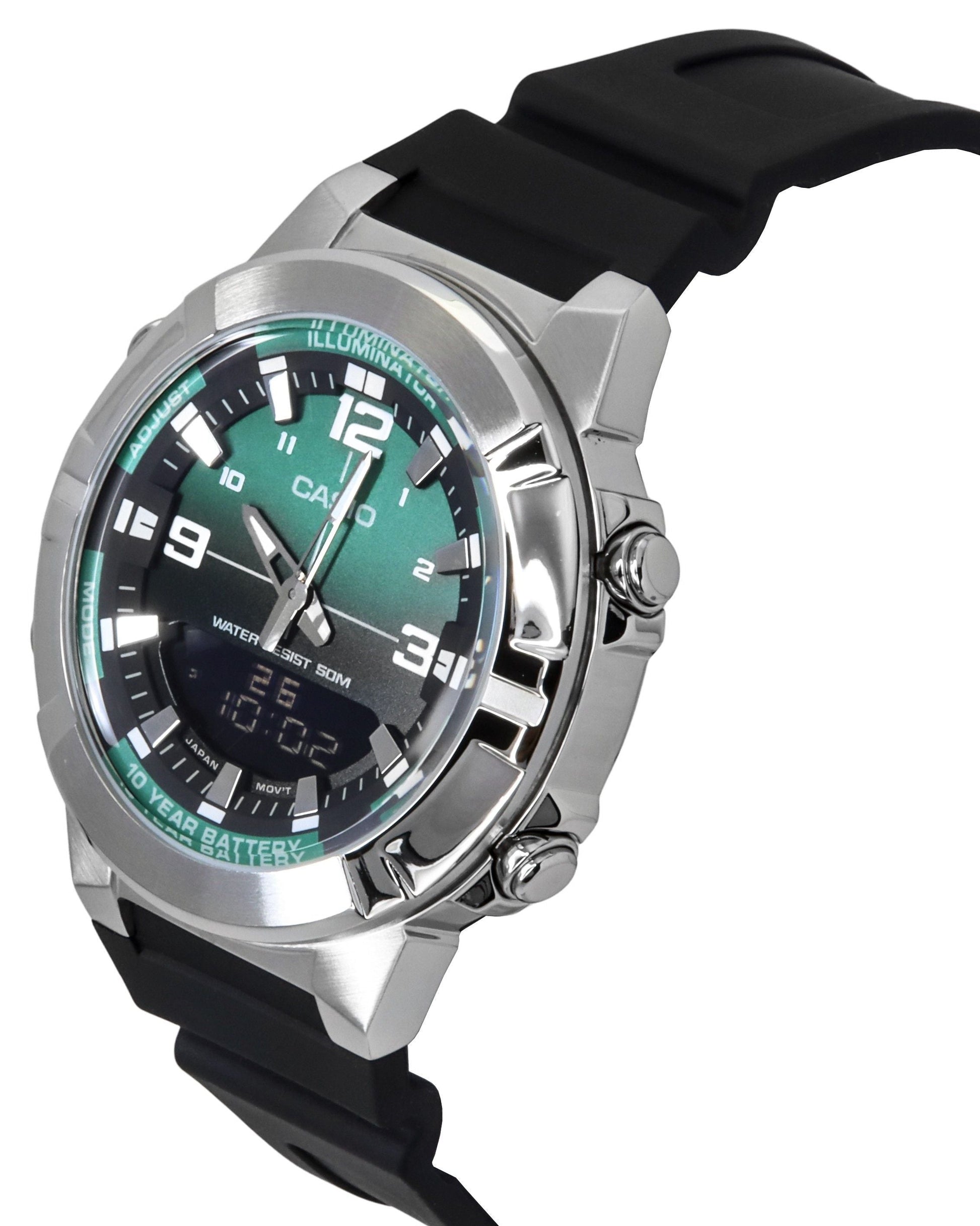 Casio Analog Digital Combination Resin Strap Green Dial Quartz AMW - 870A - 3AV Men's Watch - Prestige Stones