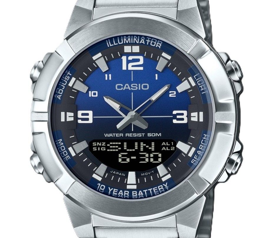 Casio Analog Digital Combination Stainless Steel Blue Dial Quartz AMW - 870DA - 2A1V Men's Watch - Prestige Stones