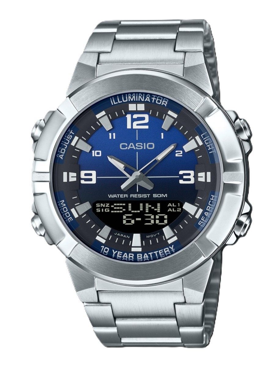 Casio Analog Digital Combination Stainless Steel Blue Dial Quartz AMW - 870DA - 2A1V Men's Watch - Prestige Stones