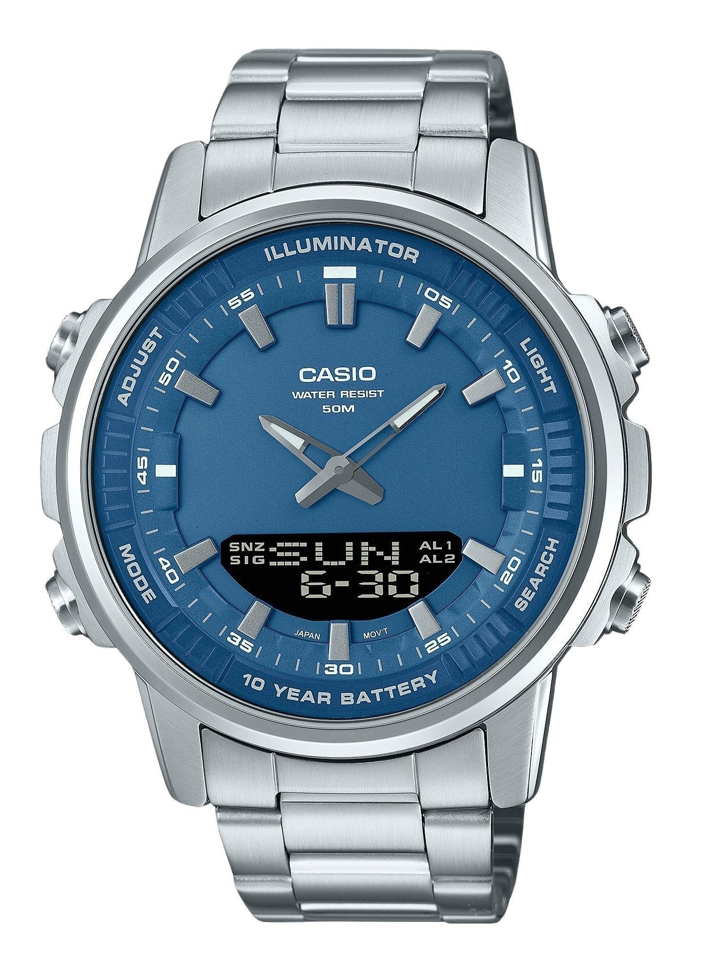Casio Analog Digital Combination Stainless Steel Blue Dial Quartz AMW - 880D - 2A1V Men's Watch - Prestige Stones