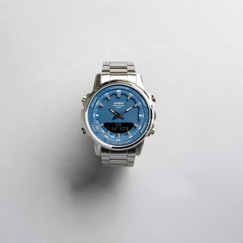 Casio Analog Digital Combination Stainless Steel Blue Dial Quartz AMW - 880D - 2A1V Men's Watch - Prestige Stones