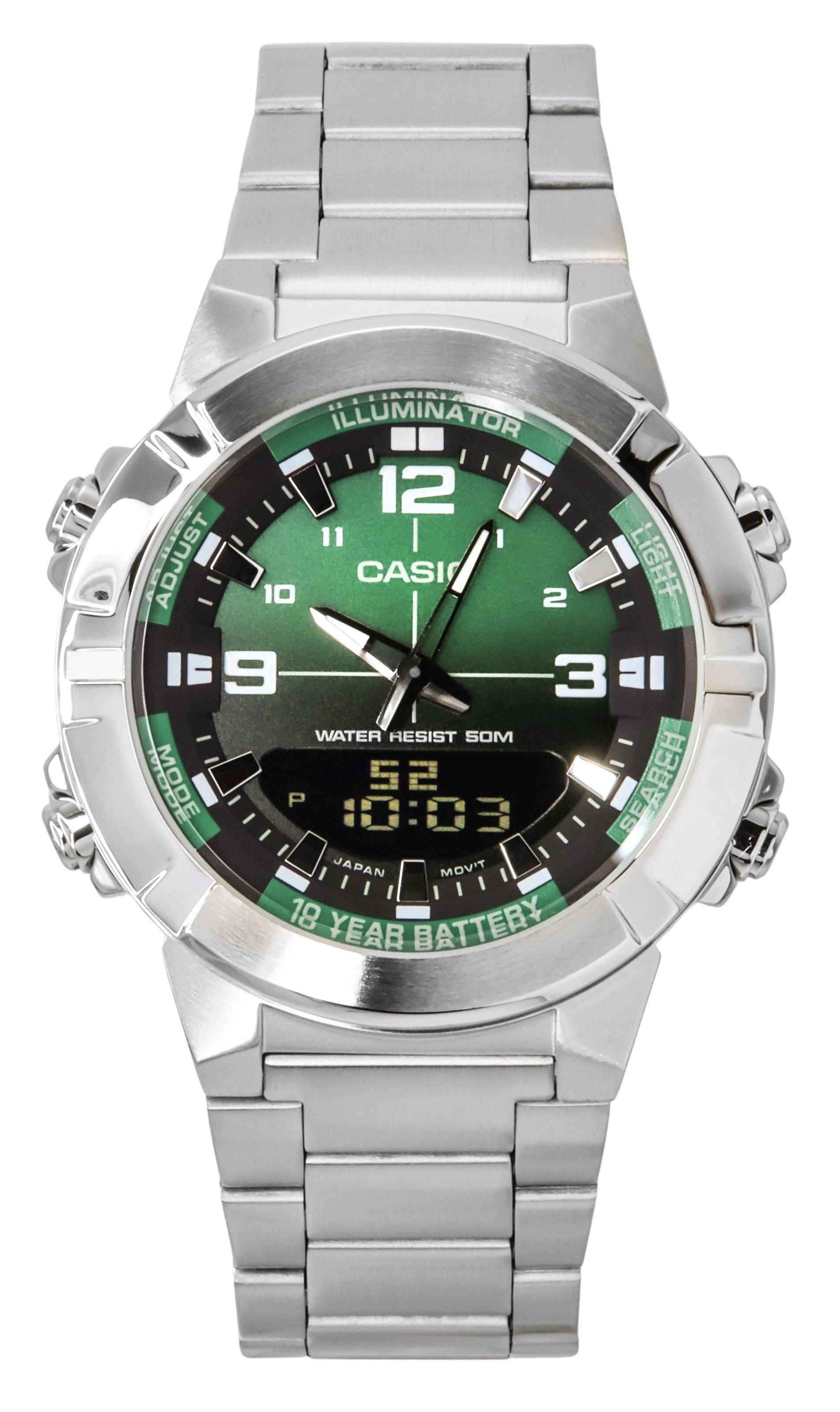Casio Analog Digital Combination Stainless Steel Green Dial Quartz AMW - 870DA - 3AV Men's Watch - Prestige Stones