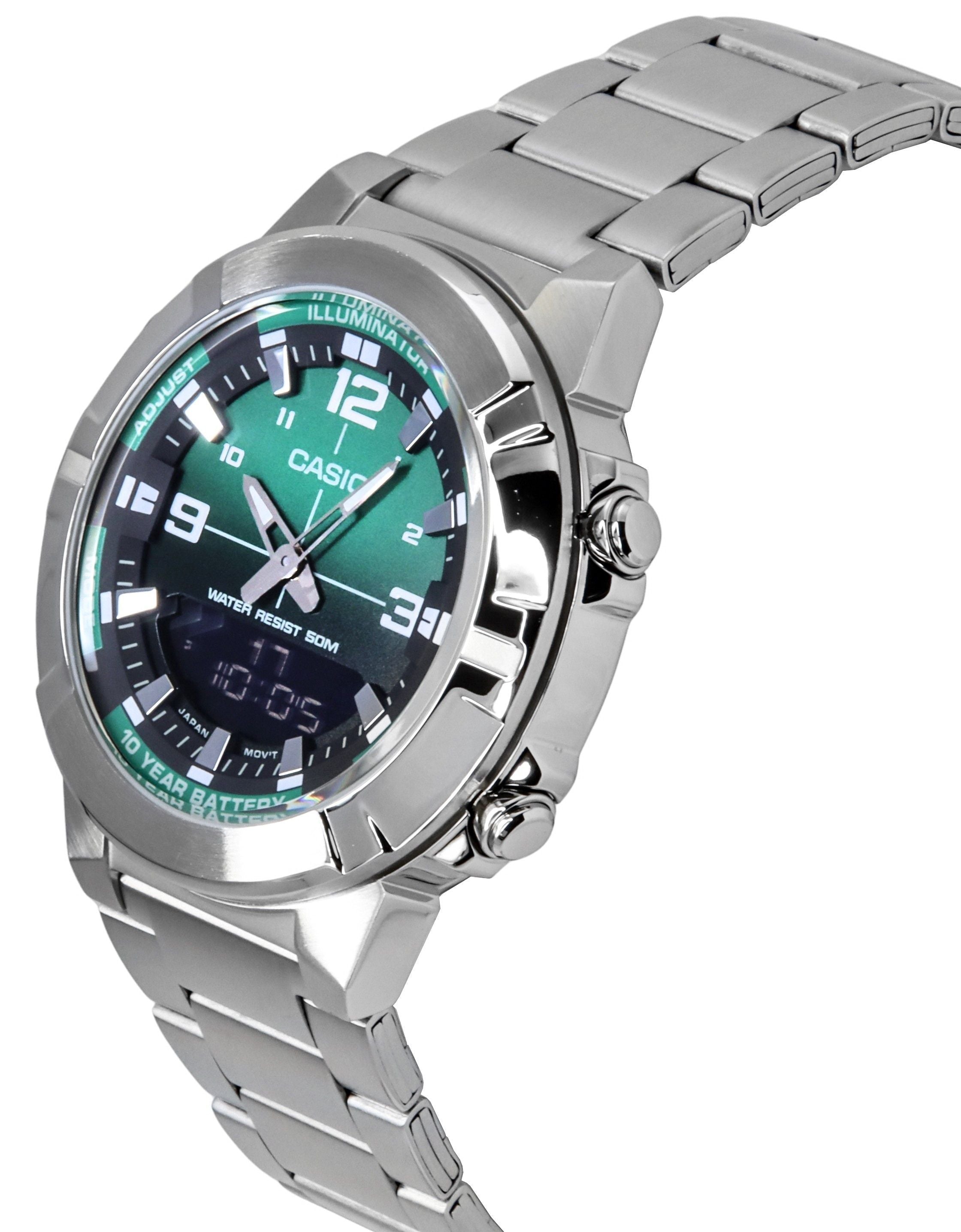 Casio Analog Digital Combination Stainless Steel Green Dial Quartz AMW - 870DA - 3AV Men's Watch - Prestige Stones