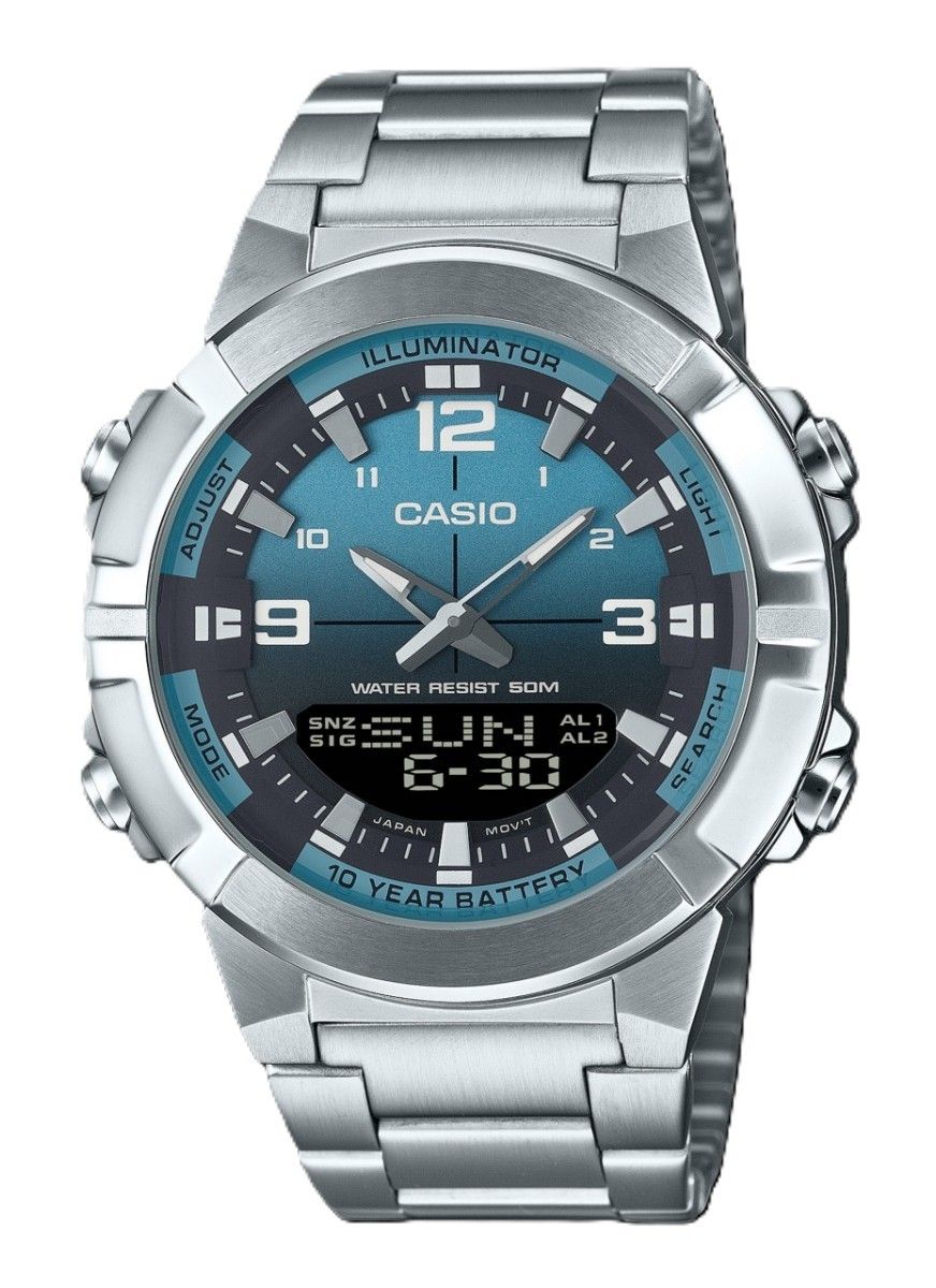 Casio Analog Digital Combination Stainless Steel Light Blue Dial Quartz AMW - 870DA - 2A2V Men's Watch - Prestige Stones
