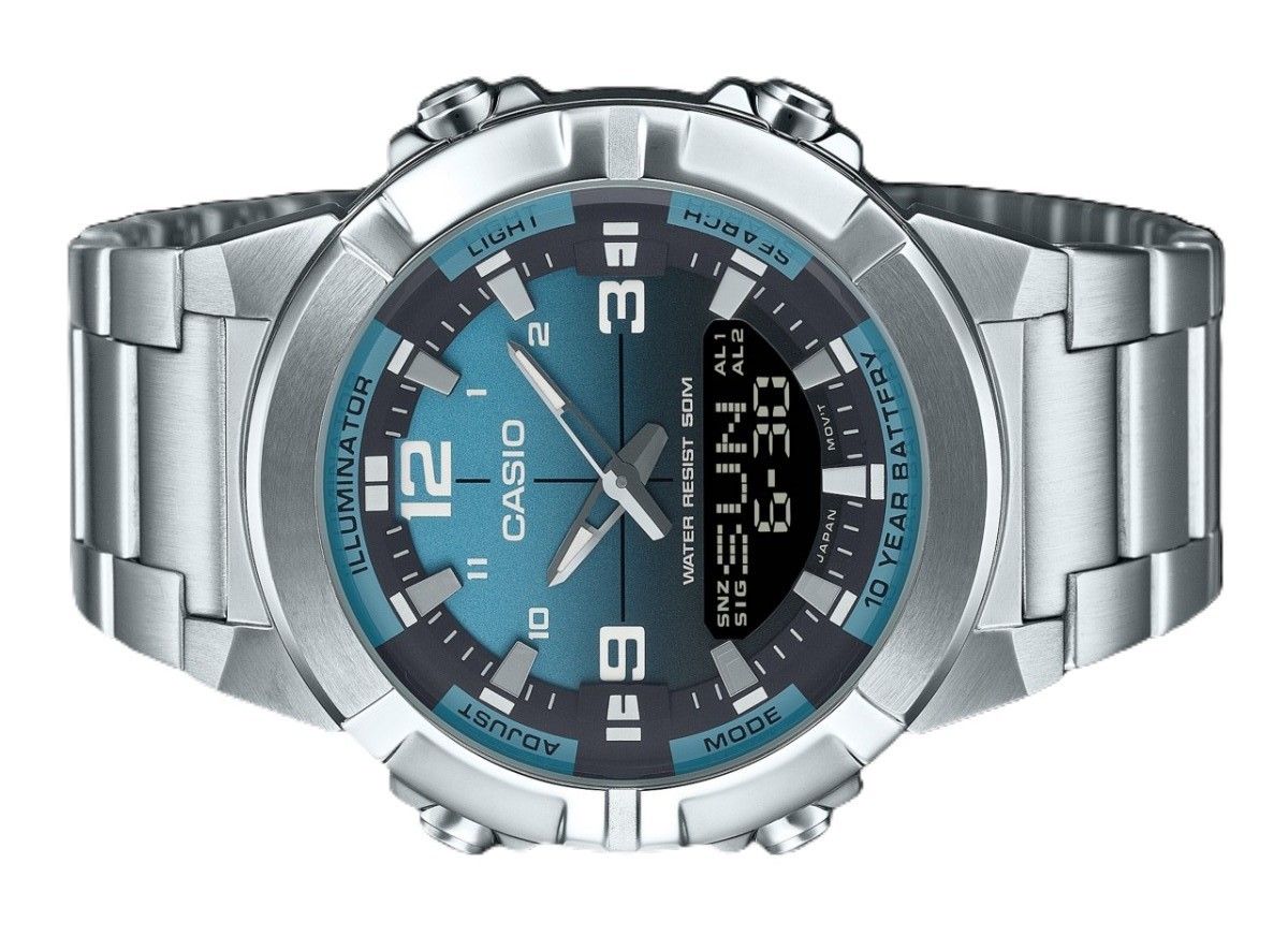 Casio Analog Digital Combination Stainless Steel Light Blue Dial Quartz AMW - 870DA - 2A2V Men's Watch - Prestige Stones