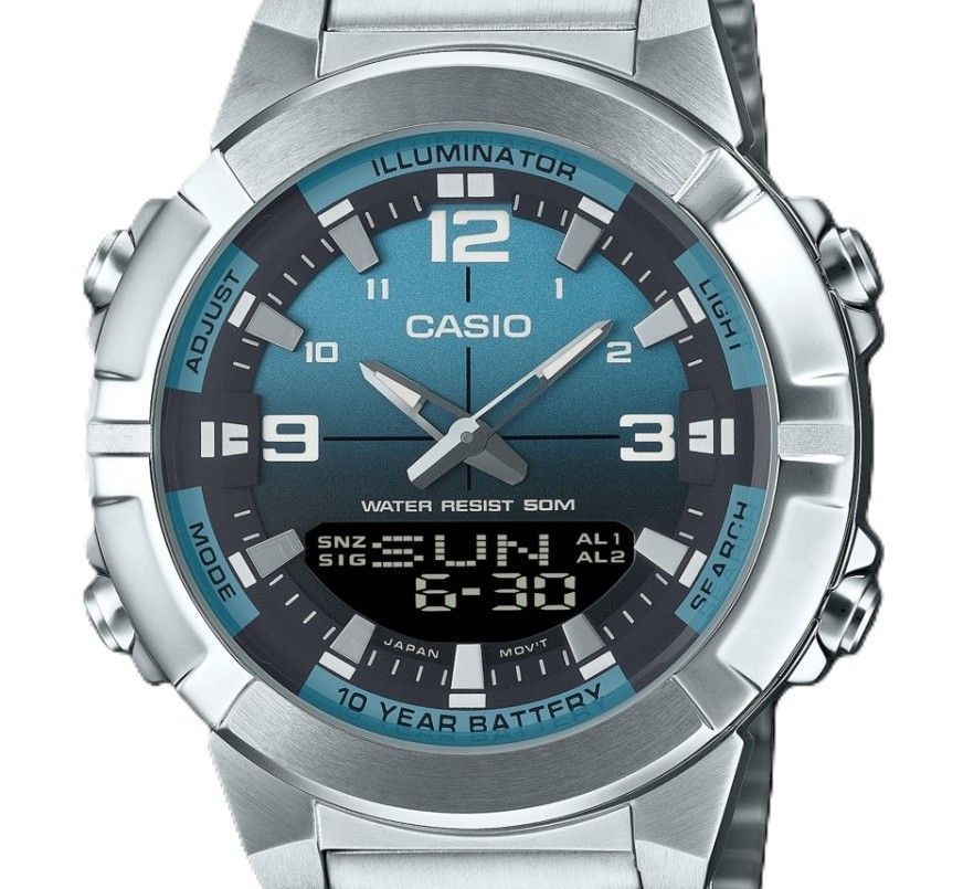 Casio Analog Digital Combination Stainless Steel Light Blue Dial Quartz AMW - 870DA - 2A2V Men's Watch - Prestige Stones